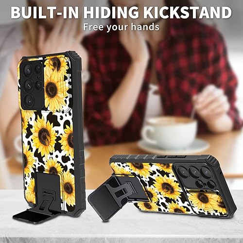 Miniatura 3 de Funda para Samsung Galaxy S22 Ultra con cubierta deslizante para cámara y soporte de doble capa de PC duro TPU suave a prueba de golpes Funda de