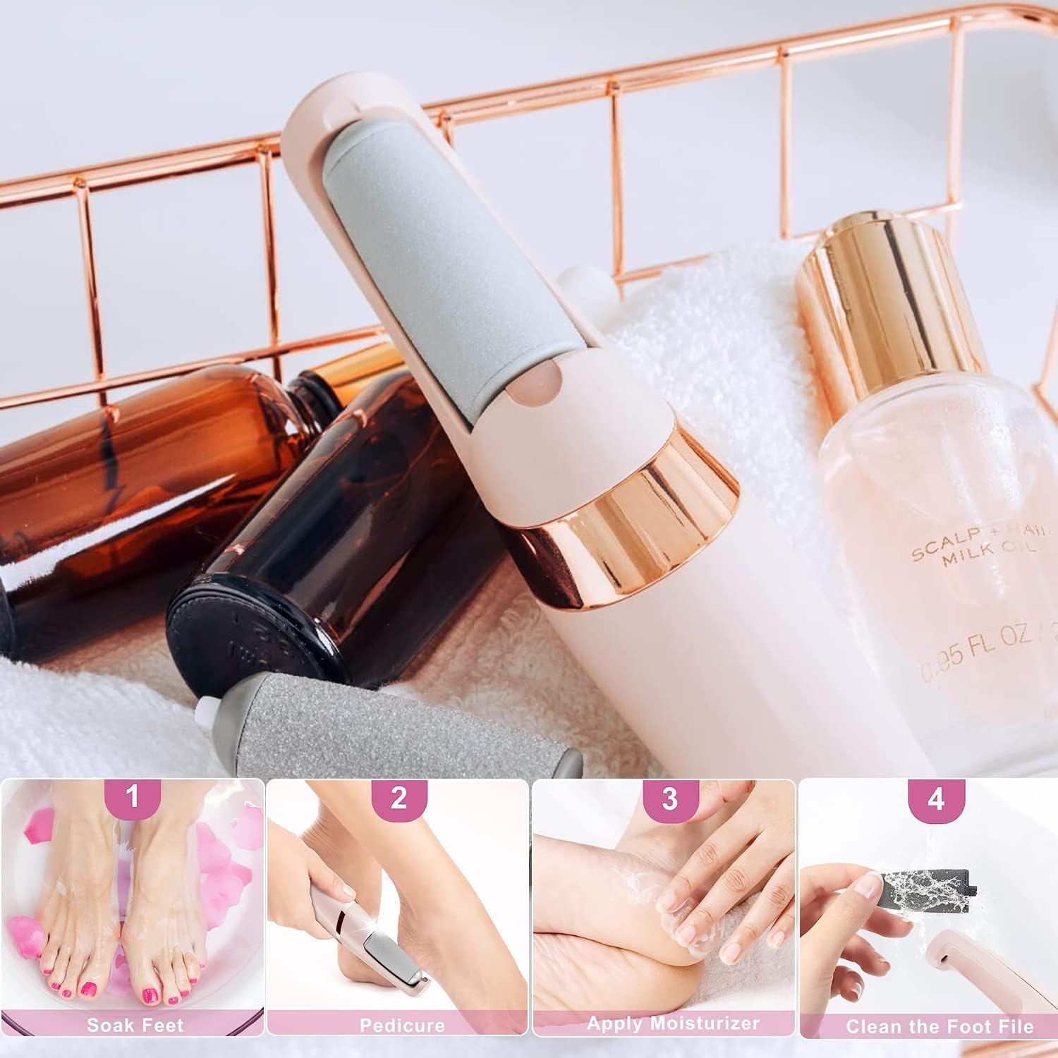 US1984 Callus Remover with 2 Interchangeable Head Rollers | Rechargeable for Foot Care | Callus & Dead Skin Removal Filer | 2 Speed | Pedicure Machine | Foot Scrubber for Dead Skin 2