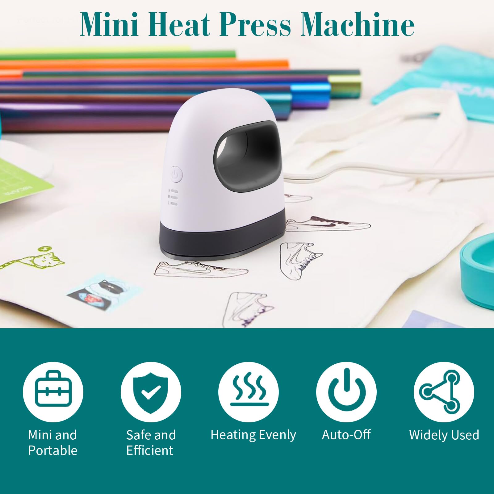 Mini Transferpresse Hitzepresse Maschine DIY Heißpresse mit 3 Heizstufen, Tragbare Heat Press Machine Druckmaschine für Bügelperlen T-Shirts, Schuhe, DIY, Kleine HTV Vinylprojekte