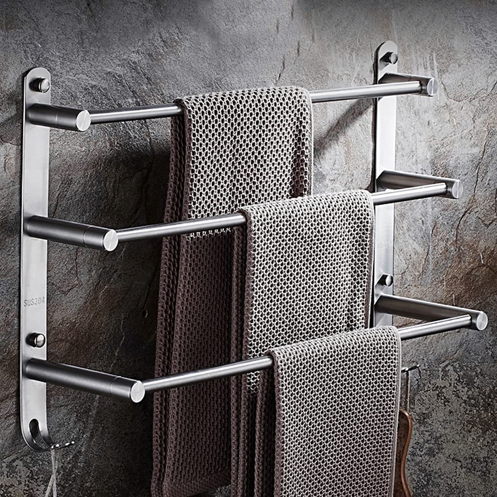 Barre porte-serviettes 3 niveaux en acier brossé bleu 61cm