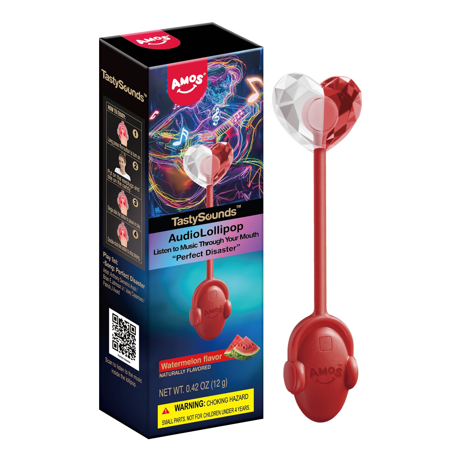 Amos Music Lollipop Candy, Audio Singing Lollipop, Fun Easter Treat, Individually Wrapped Natural Watermelon Flavor (1 Pack)