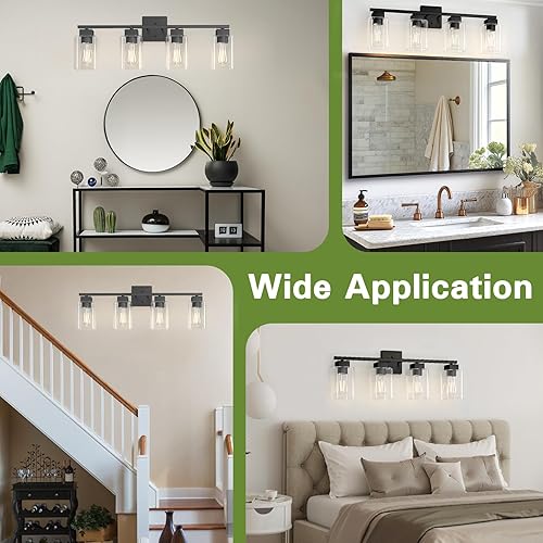 Miniatura 8 de Espird Lámpara de tocador de baño de 4 luces, color negro mate, diseño cuadrado y certificación UL, lámpara cuadrada sobre espejo, lámparas de