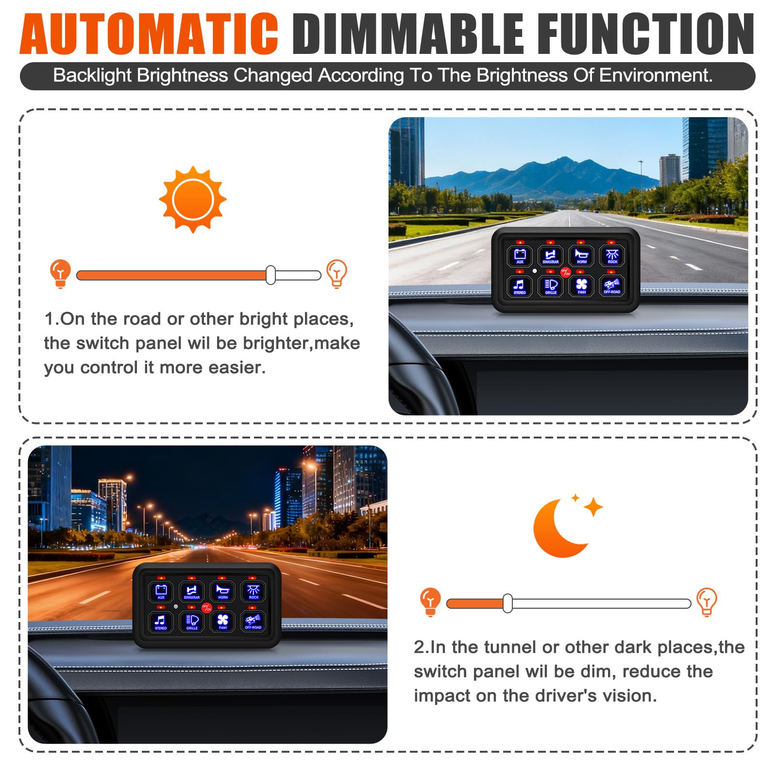 Pannello di commutazione a 8 vie, pannello di commutazione marino, pannello di comando degli interruttori 12V/24V con 7 colori 60A, 600W/12V, 1200W/24V, per auto, camion, barca, jeep, yacht