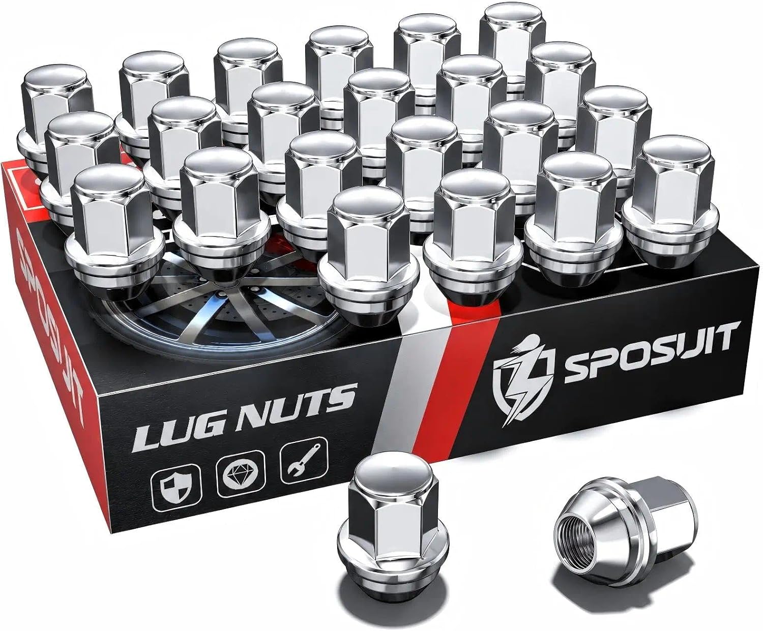 Sposuit M14x1.5 Lug Nuts - Replacement for 2021-2024 Ford Maverick, 2020-2024 Explorer, 2015-2024 Edge, 2015-2024 Mustang - OEM Factory Style Closed End Black Lug Nut(20 Pcs)