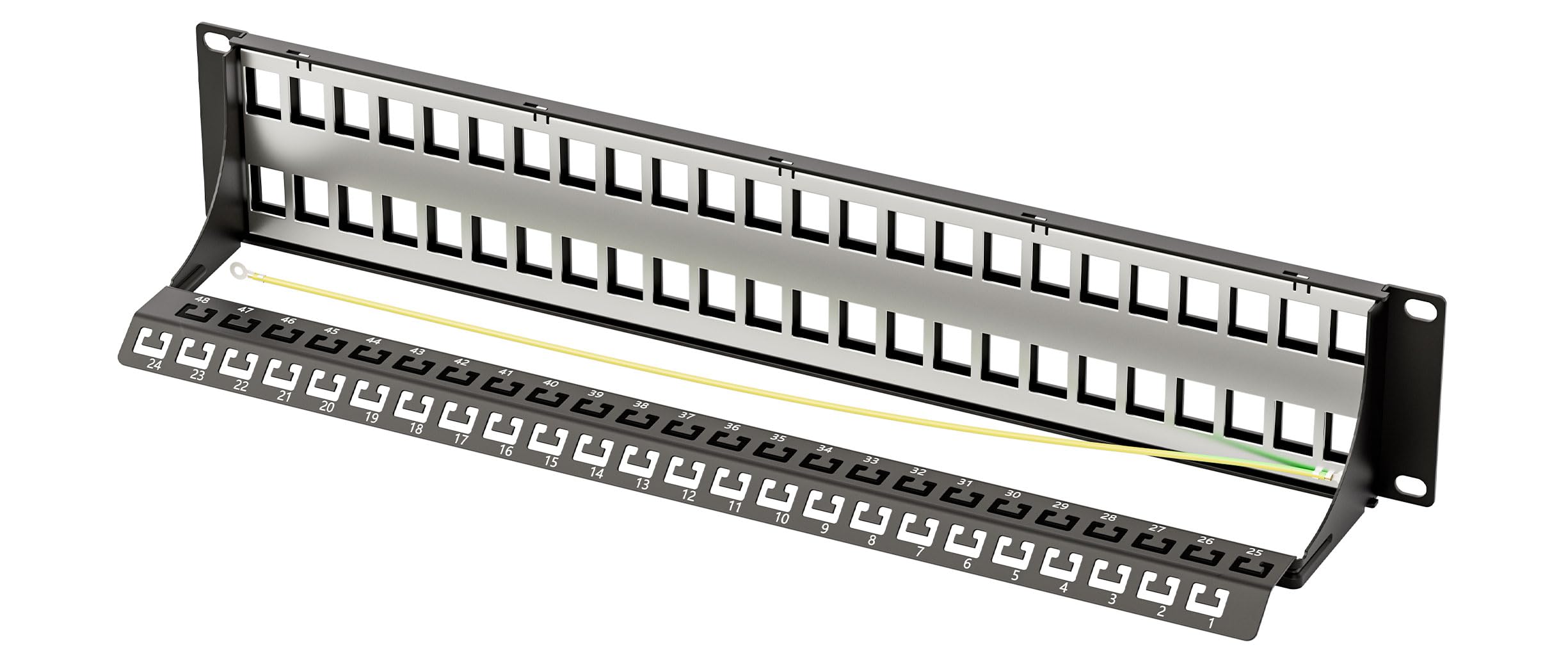 Iwillink Panel de conexión en blanco de 48 puertos para módulos Keystone, 2U, 19 pulgadas, con 24 insertos en blanco Keystone Jack, compatible con CAT6 CAT6A, CAT7 y CAT8