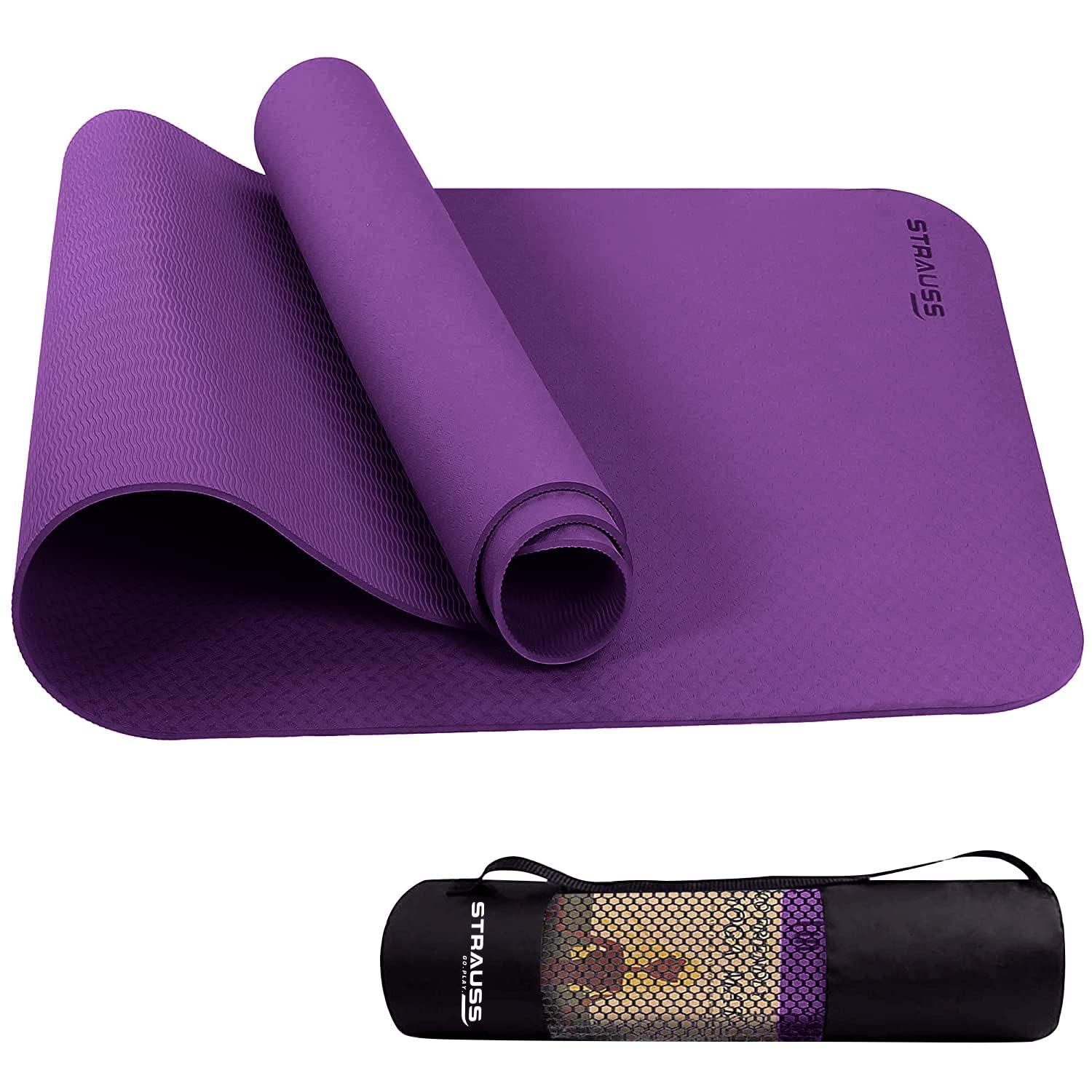 Strauss TPE Eco-Friendly Yoga Mat with Carry Bag |Anti-Slip Exercise & Fitness Yoga Mat for Men & Women|Home & Gym Mat for Workout, Yoga,Pilates & Floor Exercises|Sizes: 4mm/6mm/8mm,(Purple)