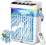 Portable Air Conditioners, Mini Air Conditioner, Personal Air Conditioner, AC Unit Cooling Fan with Remote Control, 3 Speed, 3 Mist, 7 Light,1-3H Timer, Evaporative Air Cooler Fan for Bedroom Office