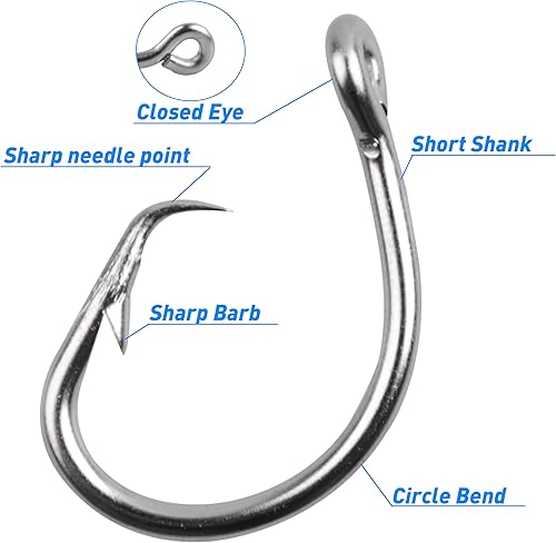 Miniatura 2 de Ganchos circulares de pesca de agua salada, 20 ganchos circulares de atún de acero inoxidable, 2 ganchos circulares extra fuertes en línea, ganchos