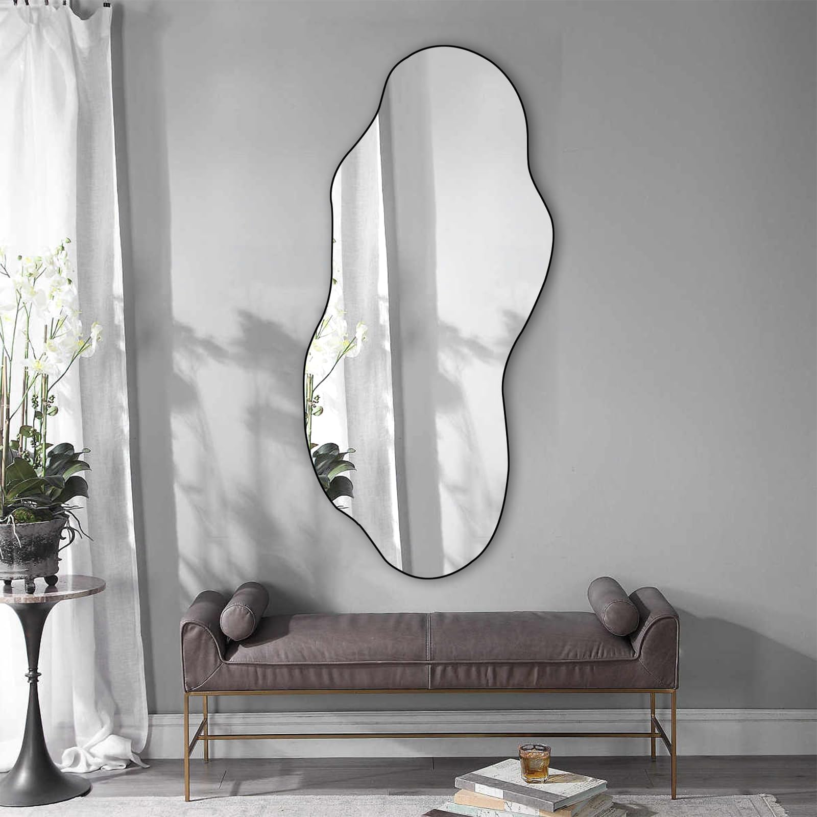 POZINO Irregular Wall Mirror, Large Asymmetrical Mirrors, 47.2"x21" Odd Shaped Mirrors Decorative, Modern Abstract Frameless Mirror for Living Room Bedroom Bathroom Entryway