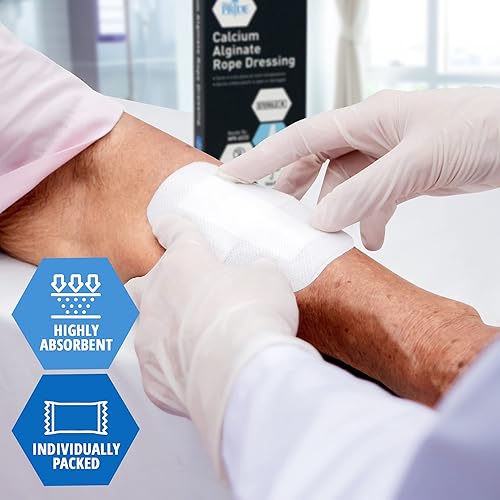 Miniatura 4 de MED PRIDE Paquete de 5 vendajes de alginato de calcio altamente absorbente para heridas abiertas, quemaduras, úlceras, 0.8 in x 11.8 in