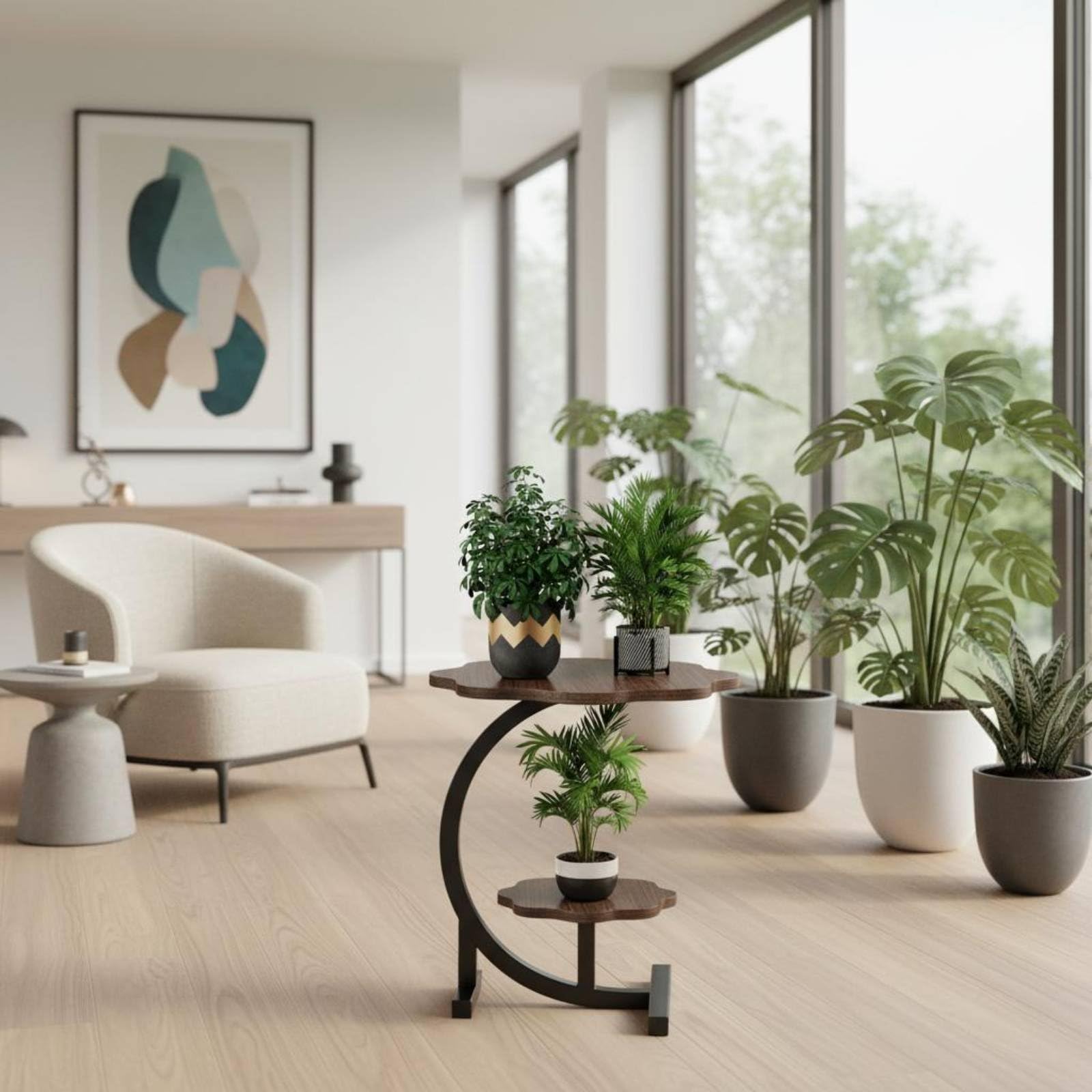 Étagère à Plantes sur Luxueux Étagère à Fleurs sur Pied Anti-Rouille Porte-Plantes Vertical En Métal pour Fleuristes, Balcon, Terrasse , Blanc , Blanc Ivoire