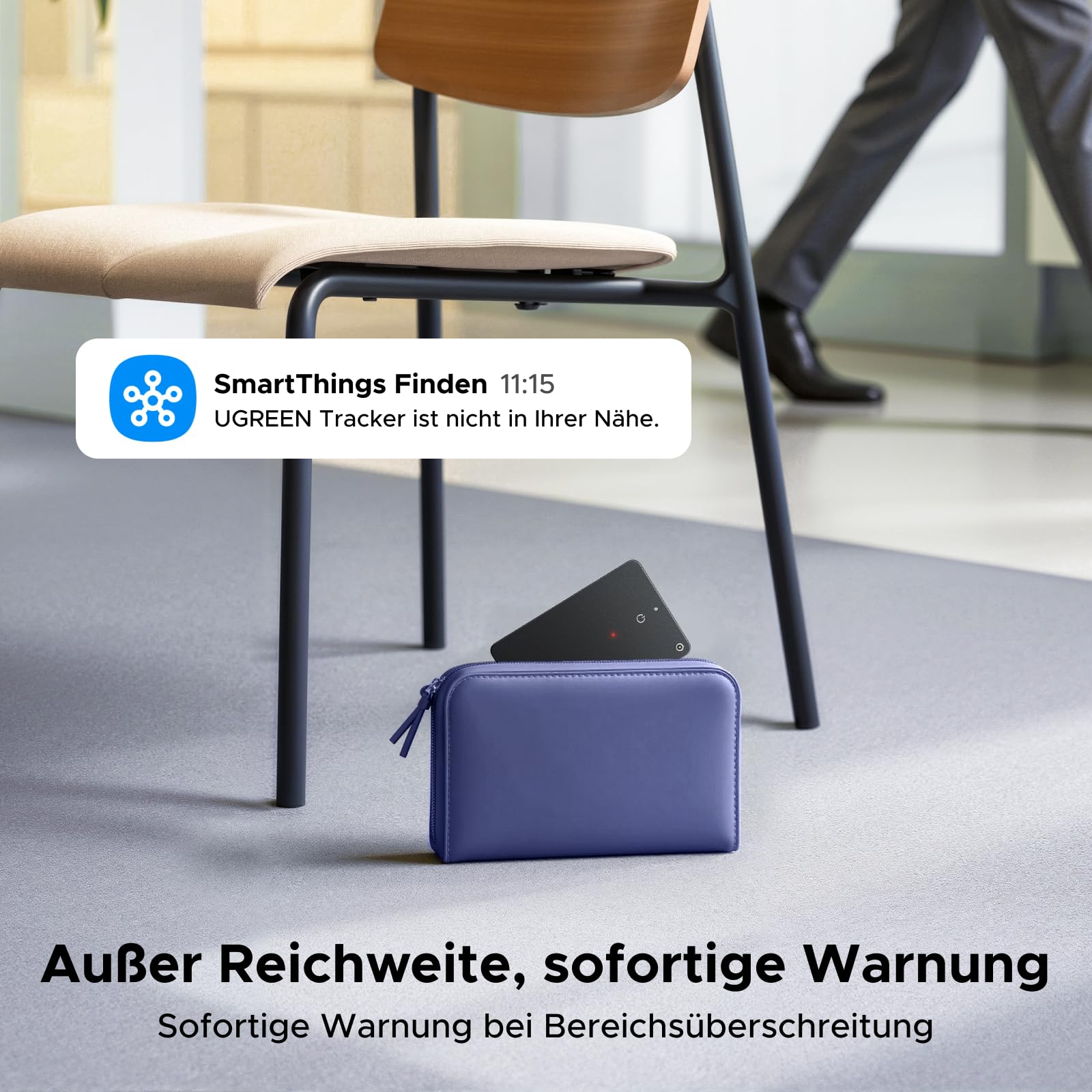 UGREEN FineTrack Slim S Kompatibel mit Samsung SmartThings, Rückwärtssuche des Handys, 7 Tage Verlaufsverfolgung, wiederaufladbarer Walletfinder, IP68 Wasserdicht, Bluetooth Tracker für Galaxy Handy