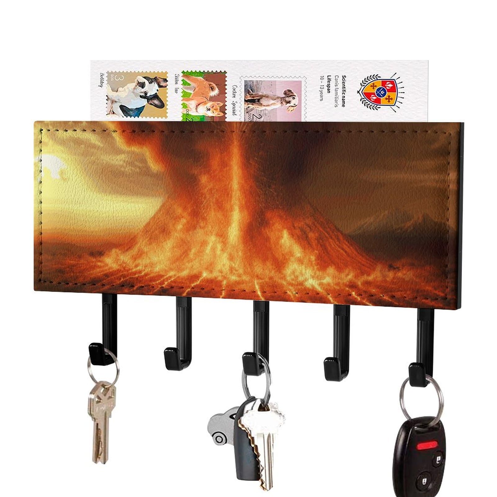 Fekiloot Black Volcano Key Holder For Wall Adhesive, No Drilling, Key Hooks With 5 Hooks Wall Mounted, Self Adhesive Keys Rack For Entryway, Hallway, Living Room, Kitchen, Office