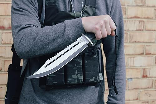 Miniatura 8 de Sierra Zulu Cuchillo de caza de supervivencia con vaina, cuchillo táctico Bowie de hoja fija de 10.5 pulgadas, punta de clip con borde trasero