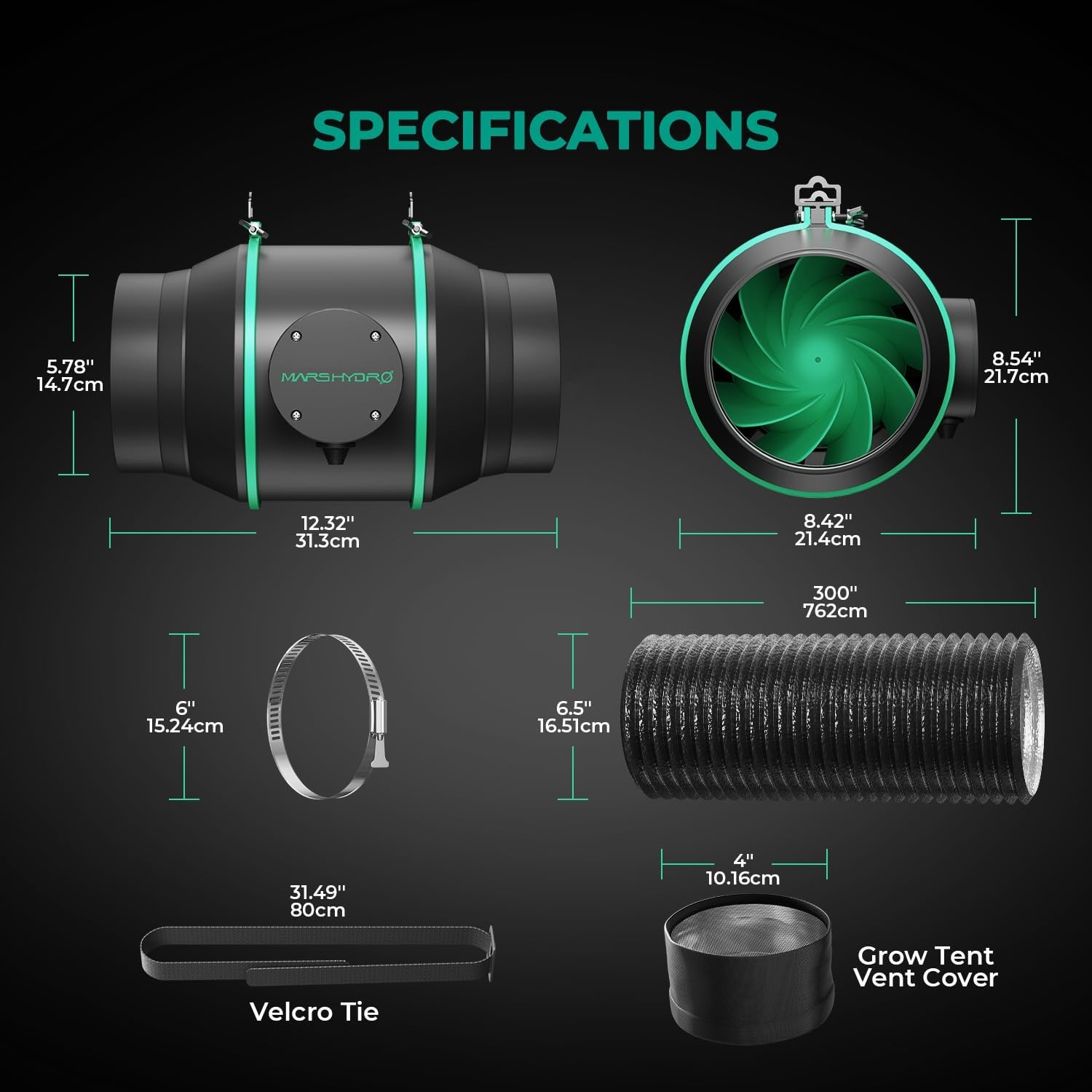 MARS HYDRO 4インチインラインファンとフィルター、温度と湿度コントローラー、25フィートのダクト、栽培テント用排気ファン、 MarsHydro ⭐️4㌅ファン＋フィルター＋ホース+クランプ+コントローラ計5点 MarsHydro⭐️4㌅ファン＋フィルター＋ホース+クランプ+コントローラ計…
