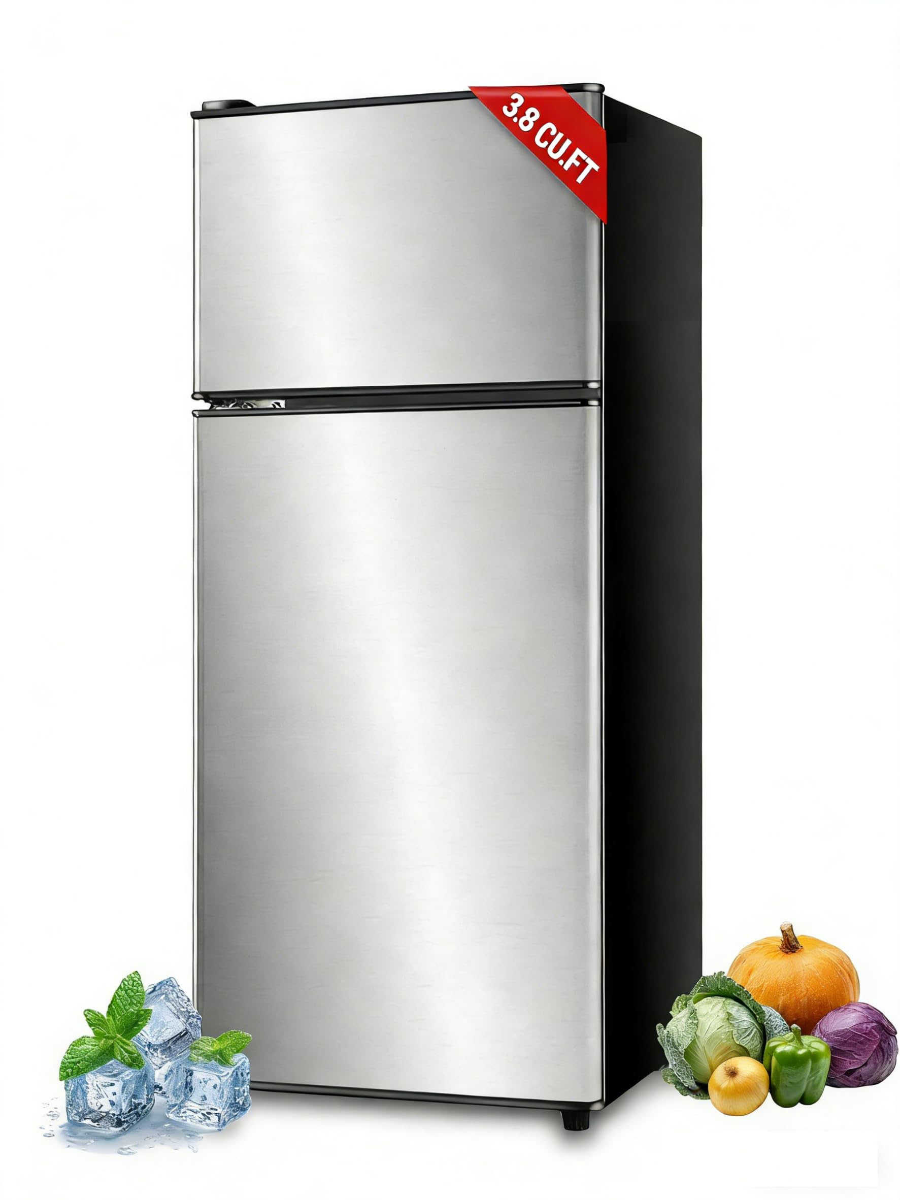 KRIB BLING Refrigerator with Freezer 3.8 Cu.Ft with 7 Level Adjustable Thermostat Control 2 Door Lock Fresh Energy Saving Top-Freezer Compact Refrigerator Silver | Fridge.com
