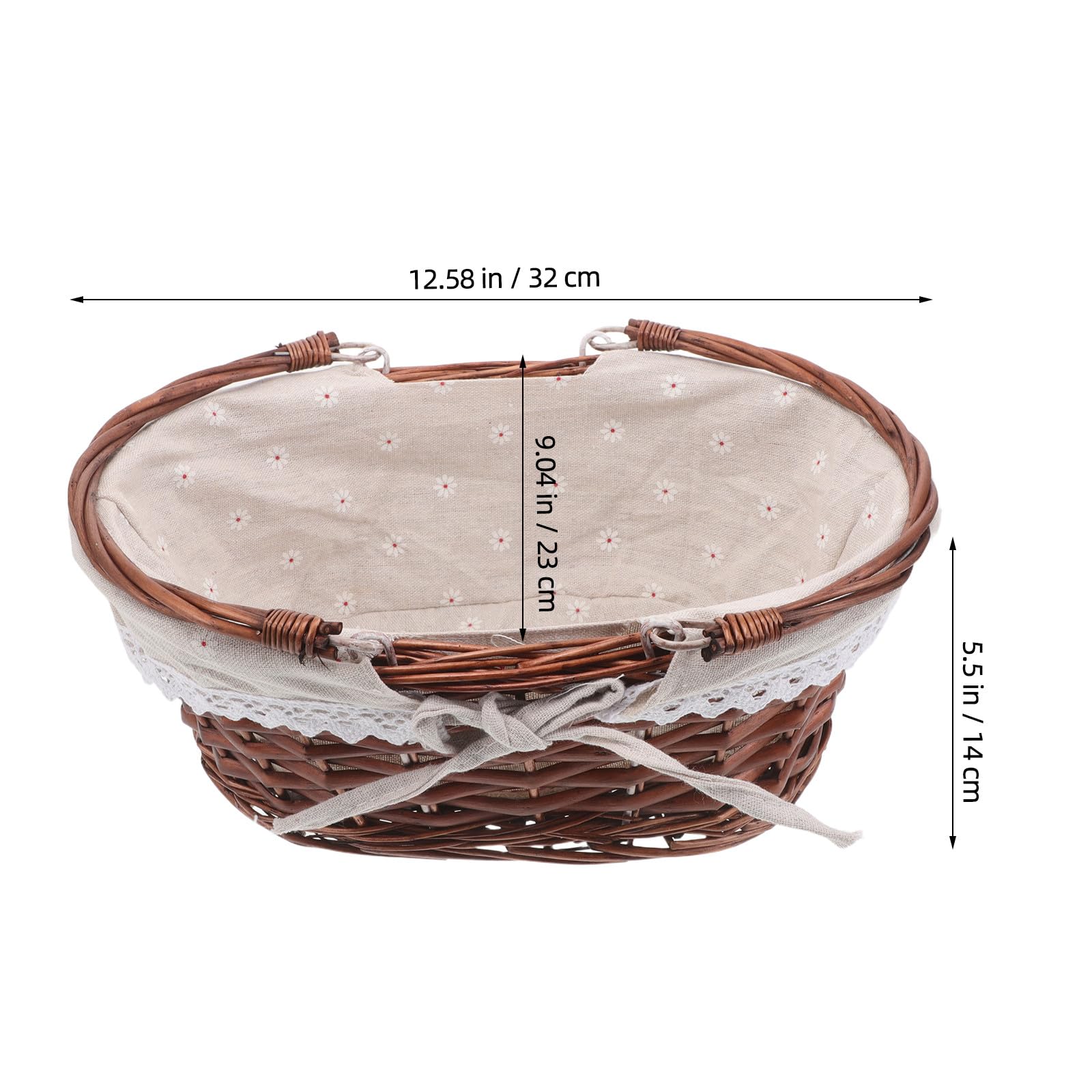 Gatuida Cesta de Mimbre para Picnic con asa, Ovalada, vacía, Tejida en ratán, para Guardar Huevos de Pascua, Dulces y Frutas, con Forro de Tela.