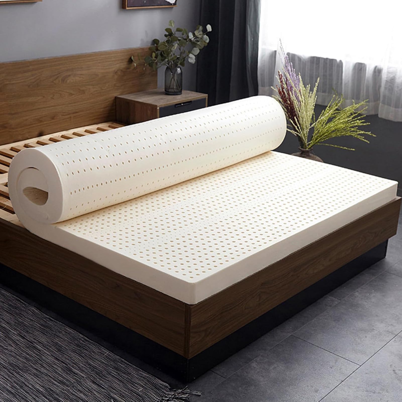 BIWKONI Natural Latex Mattress Topper with Cover 4 Inch 5 Inch Thick Breathable Rebound Single Double Latex Mattress