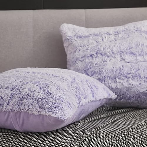 Miniatura 3 de Uhamho Fundas de almohada de piel de conejo sintética de 18 x 18 pulgadas, juego de 2 fundas de almohada traseras de terciopelo sólido, funda de