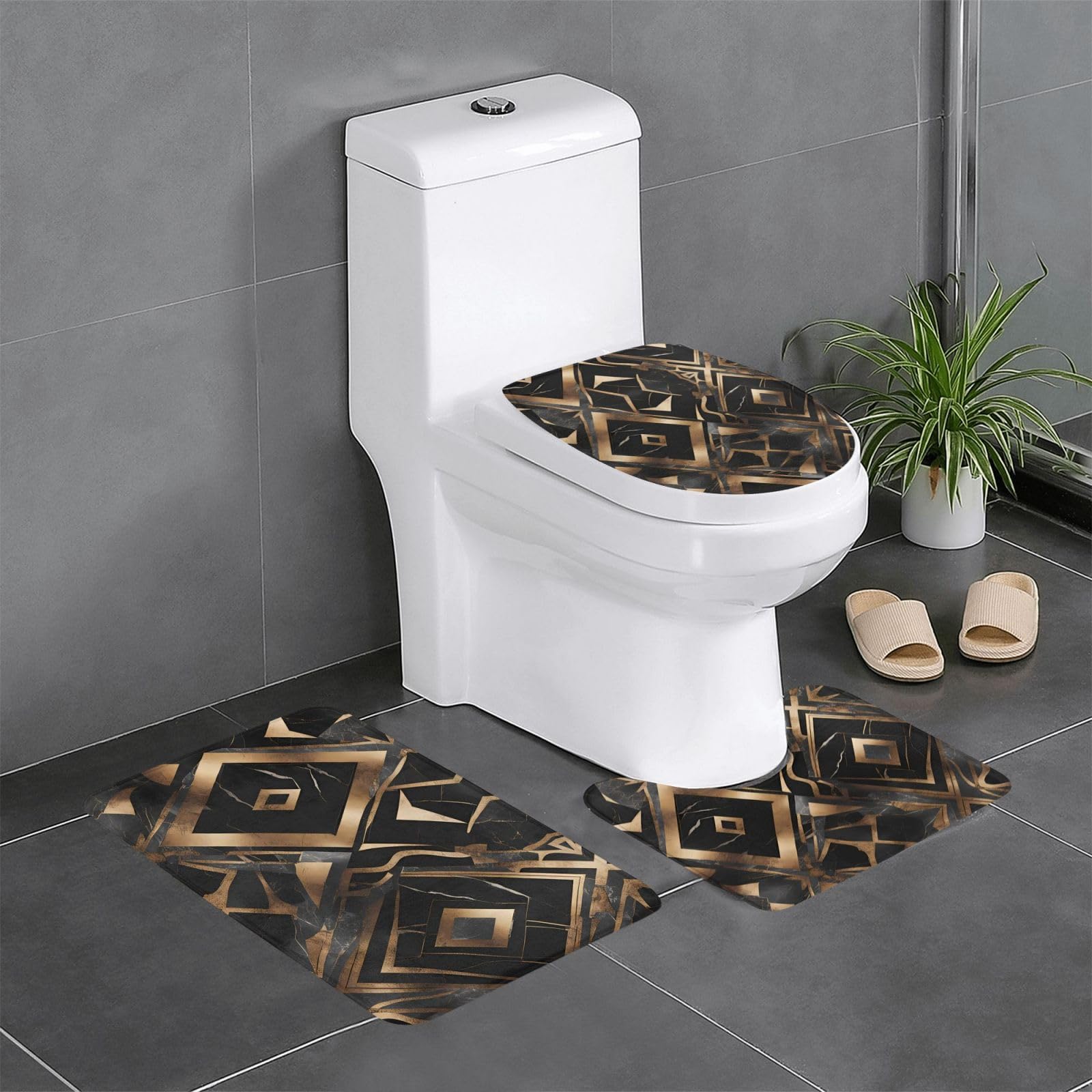 Tapis de bain antidérapants lot de 3 absorbants à séchage rapide motif moderne