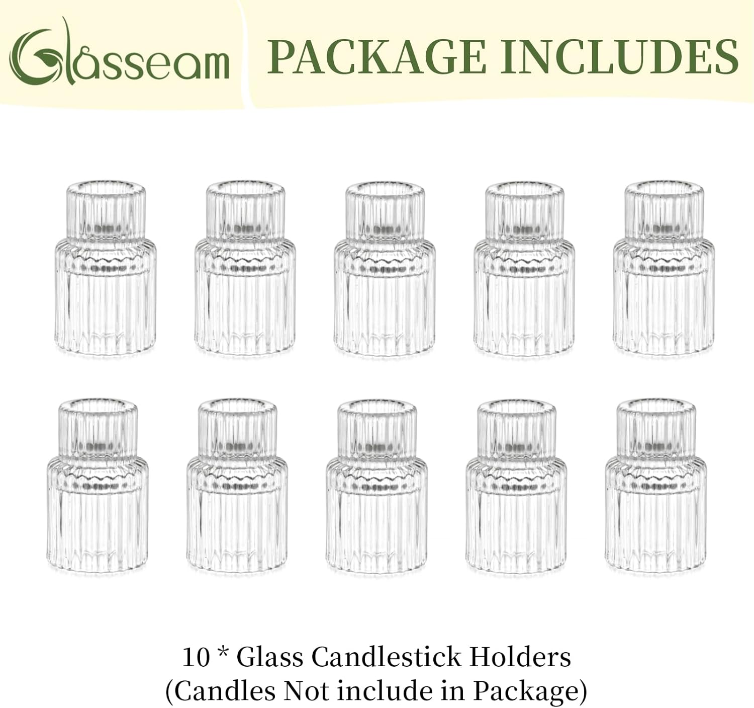 Glasseam Small Candle Stick Holder: Crystal Clear Glass Candle Holder Set of 10, Modern Taper Candle Holders for Table Centerpiece, Ribbed Tapered Candlestick Holders for Dining Room Decoration - Image 6
