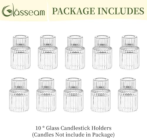 Miniatura 6 de Glasseam Portavelas pequeño juego de 10 portavelas de cristal transparente, modernos portavelas cónicos para centro de mesa, candelabros cónicos