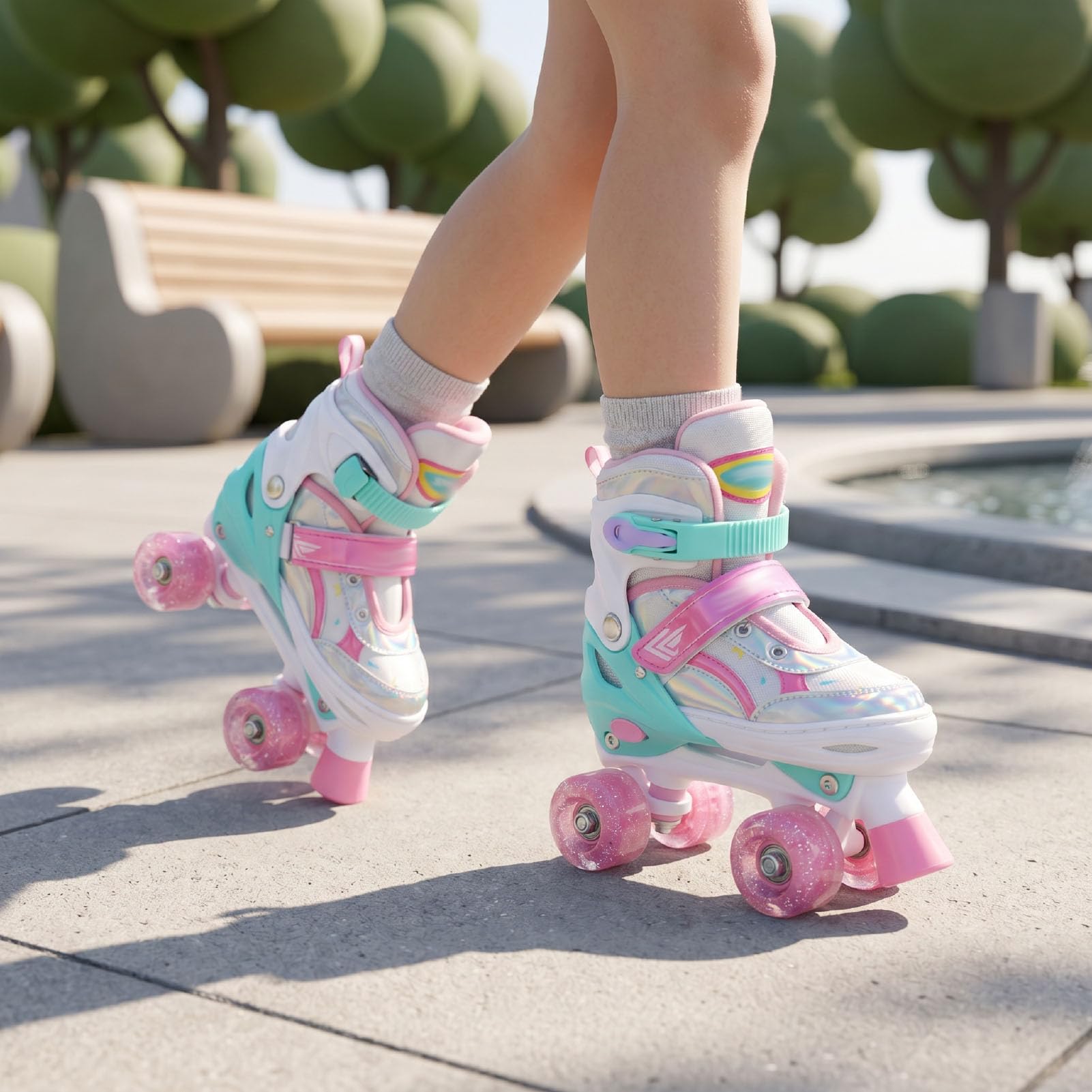 Patines De Ruedas con Iluminación Ajustable Cuádruples Doble Row Correas con Hebilla Cierres Gancho Y Bucle Cordones Antideslizantes con Diseño Cierre Múltiple para Patinar