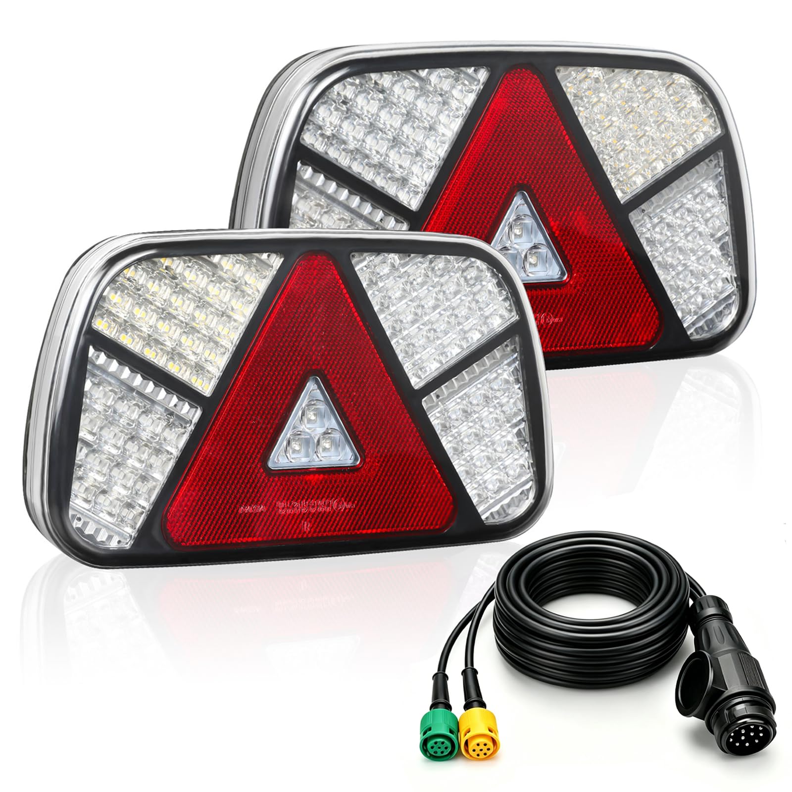 Fanali Posteriori Rimorchio, Illuminazione Fanale Posteriore a LED con Set di Cavi 2x6 Pin 5m, Luce per Rimorchio a 7 Funzioni per Roulotte/RV/Camion/Rimorchio