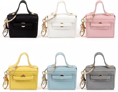 6pcs Cute Cosmetic Mini Bag Keychain Mini Backpack Keychains PU Leather Lipstick Bag Coin Wallet Card Holder Data Cable Organizer Keychain Pouch Cute Bags Charm Accessories for Women