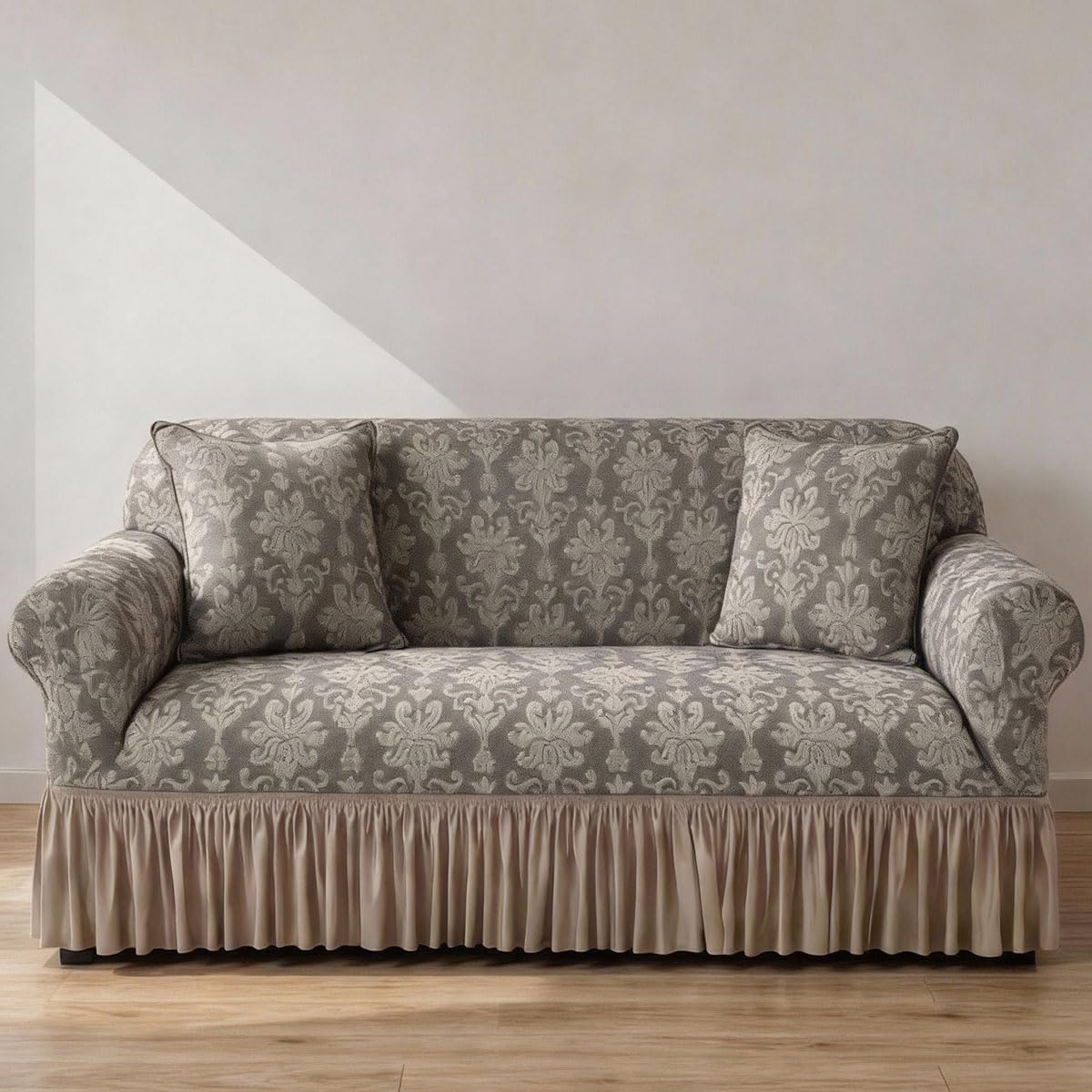 Sofa Cover with Valance,Non Slip Sofa Slipcovers,Furniture Protector Stretches,Machine Washable Cover for Sofa,Elegant Couch Cover,Sofa Slipcovers 1/2/3/4 Seater - Fully Guarant(Size:2 Seater,Color:E)