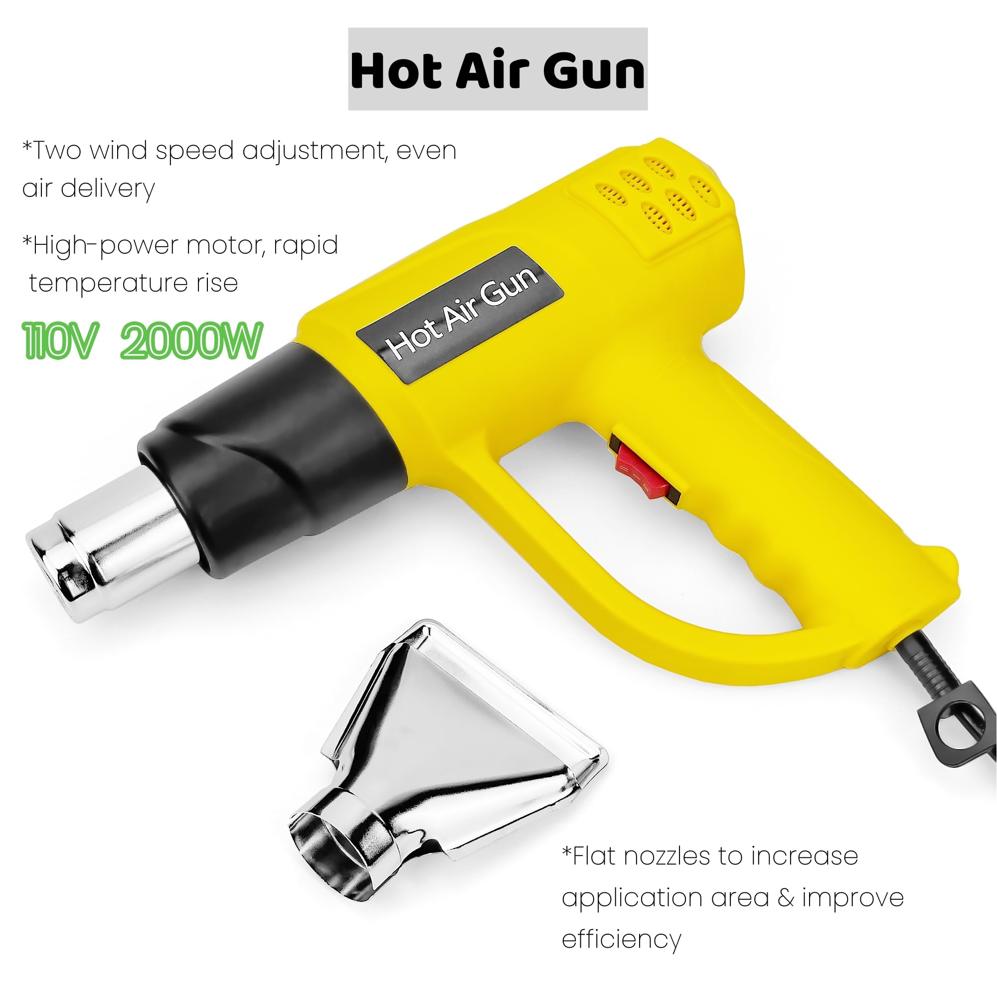 Paquete de instalación de envoltura de vinilo profesional: pistola de calor de 2000 W con boquilla plana, cuchillas de cuchillo de 9 mm + recipiente de hoja de desecho, cortador de seguridad