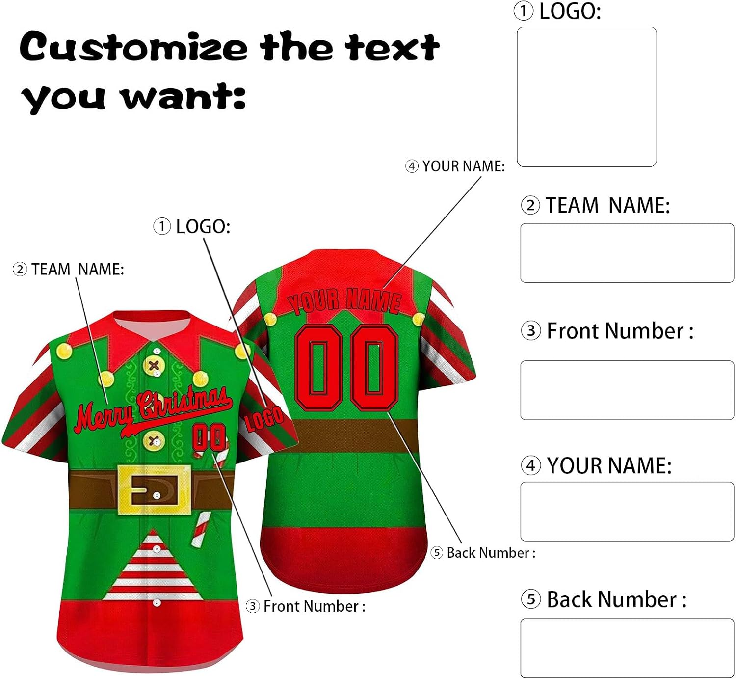 Custom Christmas Baseball Jersey, Personalized Printing Logo Name Number Baseball Shirts Sports Uniform for Men Women Youth