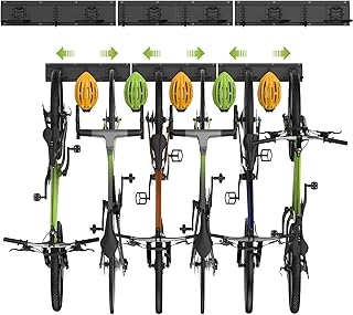 Housolution Fahrrad Wandhalterung 48 Zoll für 6 Fahrräder+5 Helme bis zu 500 Pfund, Stahl Fahrradhaken Fahrradständer Wandmontage für Garage, Schwarz