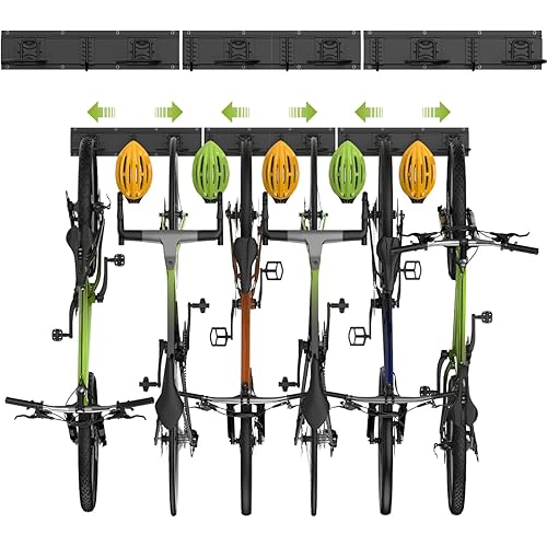 Housolution Bike Storage Rack 48Inch for 6 Bikes + 5 Helmets, 500lbs Capacity, Heavy Duty Steel Bicycle Wall Mount Hanger for Garage Storage, Bike Hooks, Bicycle Storage, Bike Wall Mount, Black