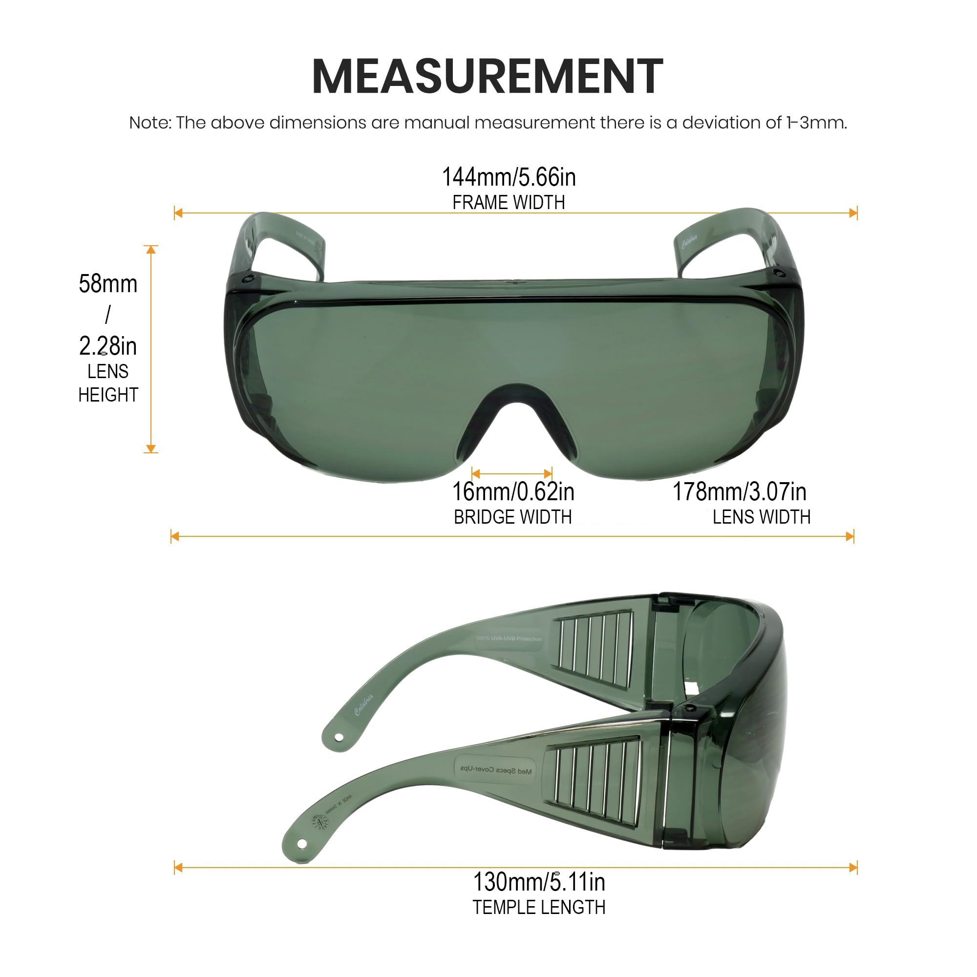 Calabria 1003 Fitover - Gafas de sol de seguridad grandes sobre gafas graduadas | 100% protección UV | patillas transparentes | Verde