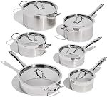 Lagostina Moderna 12-Piece Stainless Steel Cookware Set, Commercial Capsule Base, Induction Safe Pots and Pan Set Includes Saucepan, Casserole, Dutch Oven & Lids, Oven Safe up to 400°F / 204ºC