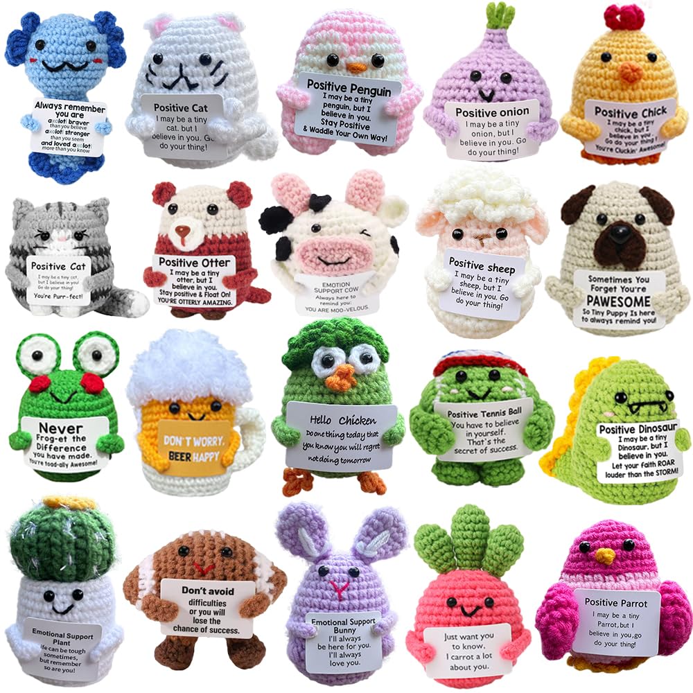 20PCS Teacher Appreciation Gifts Positive Crochet Animals Bulk Handmade Mini Cute Stuff Emotional Support Crochet Set Nurses Week Birthday Graduation Gifts for Women Men Her Him Cowoker-image-16