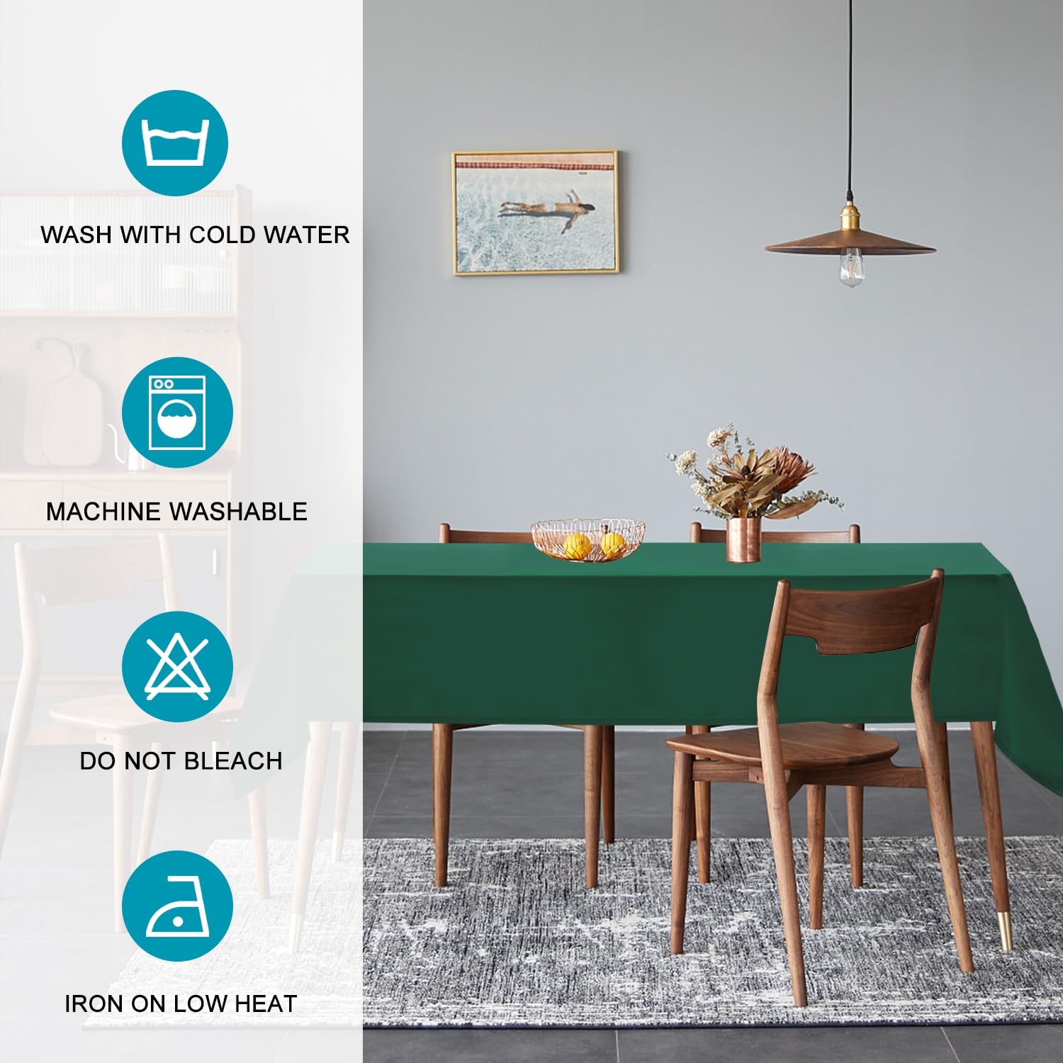 Hiasan Tovaglia liscia, antimacchia, con effetto loto, leggera, impermeabile, 150 x 300 cm （Rettangolo）, Verde Scuro