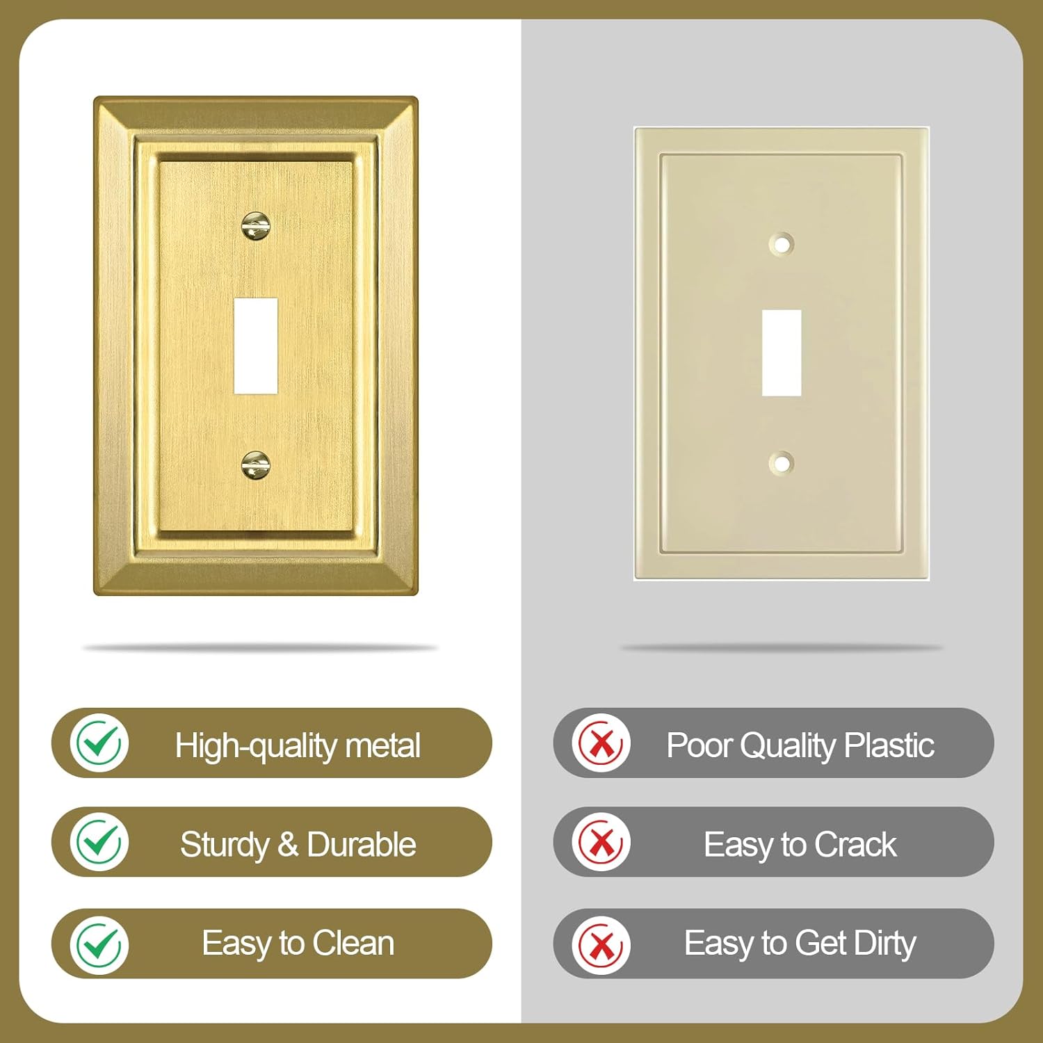 Metal Wall Plate for Electrical Outlets, Decorative Brass Gold Switch Plates Outlet Cover, Light Switch Cover Plate, 1-Gang Wall Plates (Single Toggle, 6 Pack) - Image 6