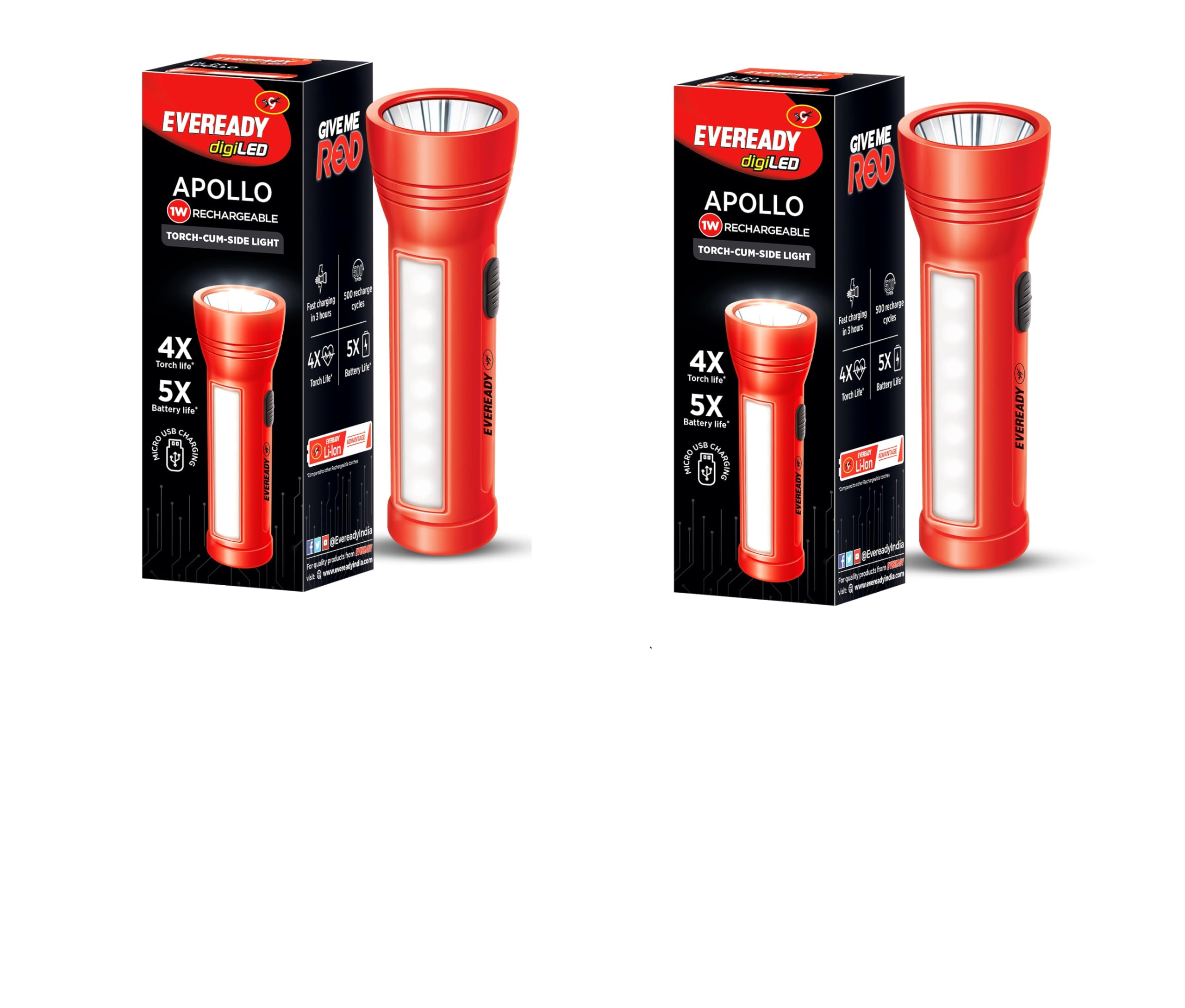 Eveready Apollo DL 20 Flashlight | Torch Cum Emergency Light | Pocket Size | 1 Watt Torch and 1.4 Watt Side Light with Micro USB for Fast Charging | Pack of 4 (B0D12X2RHX) Amazon Price History, Amazon Price Tracker