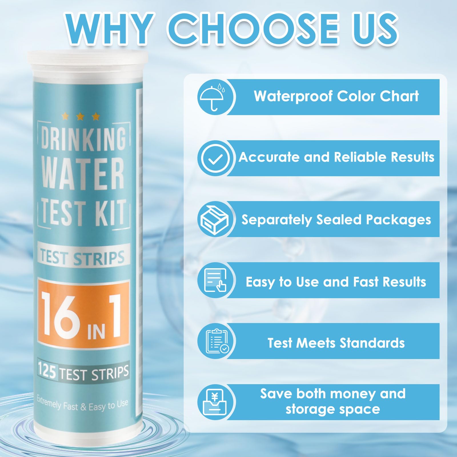 17 in 1 Water Testing Kits for Drinking Water, Easy Drinking Water Test Kit, Home Tap and Well Water Test Kit, 125 Strips Well and Drinking Water Test Kit for Hardness, pH, Lead, Iron