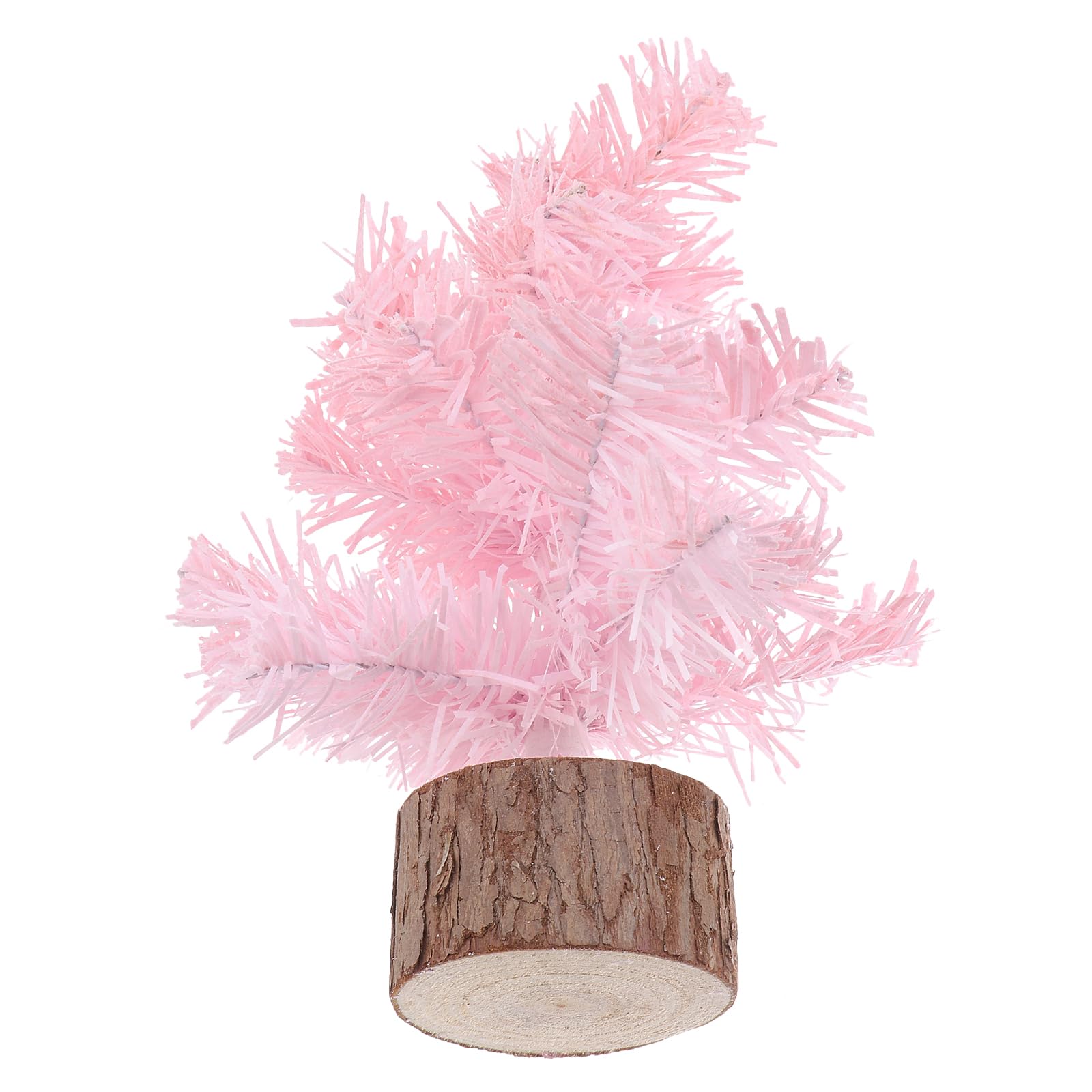 Árbol de Navidad rosa con base de madera estable y ramas flocadas efecto nieve real