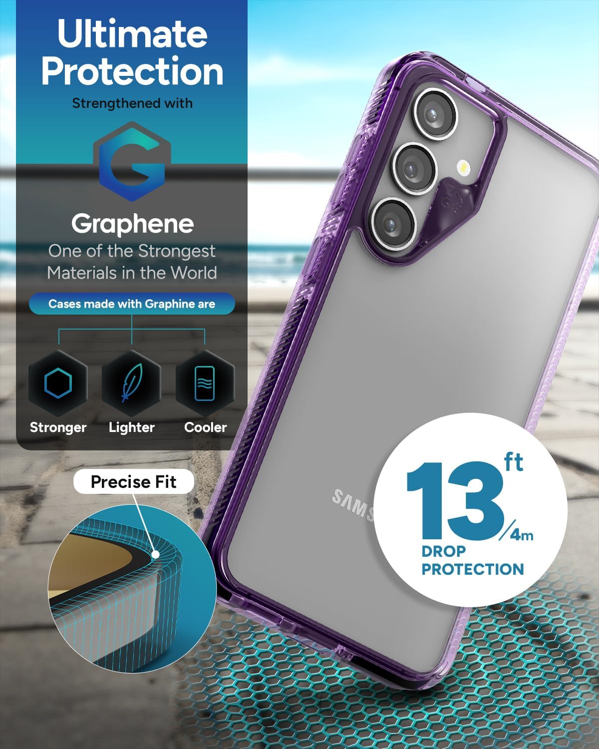 ZAGG Santa Cruz Samsung Galaxy S24 Case - Ultra Slim, Clear Case with Color Accents, Graphene-Strengthened, Drop-Resistant, Grape Purple