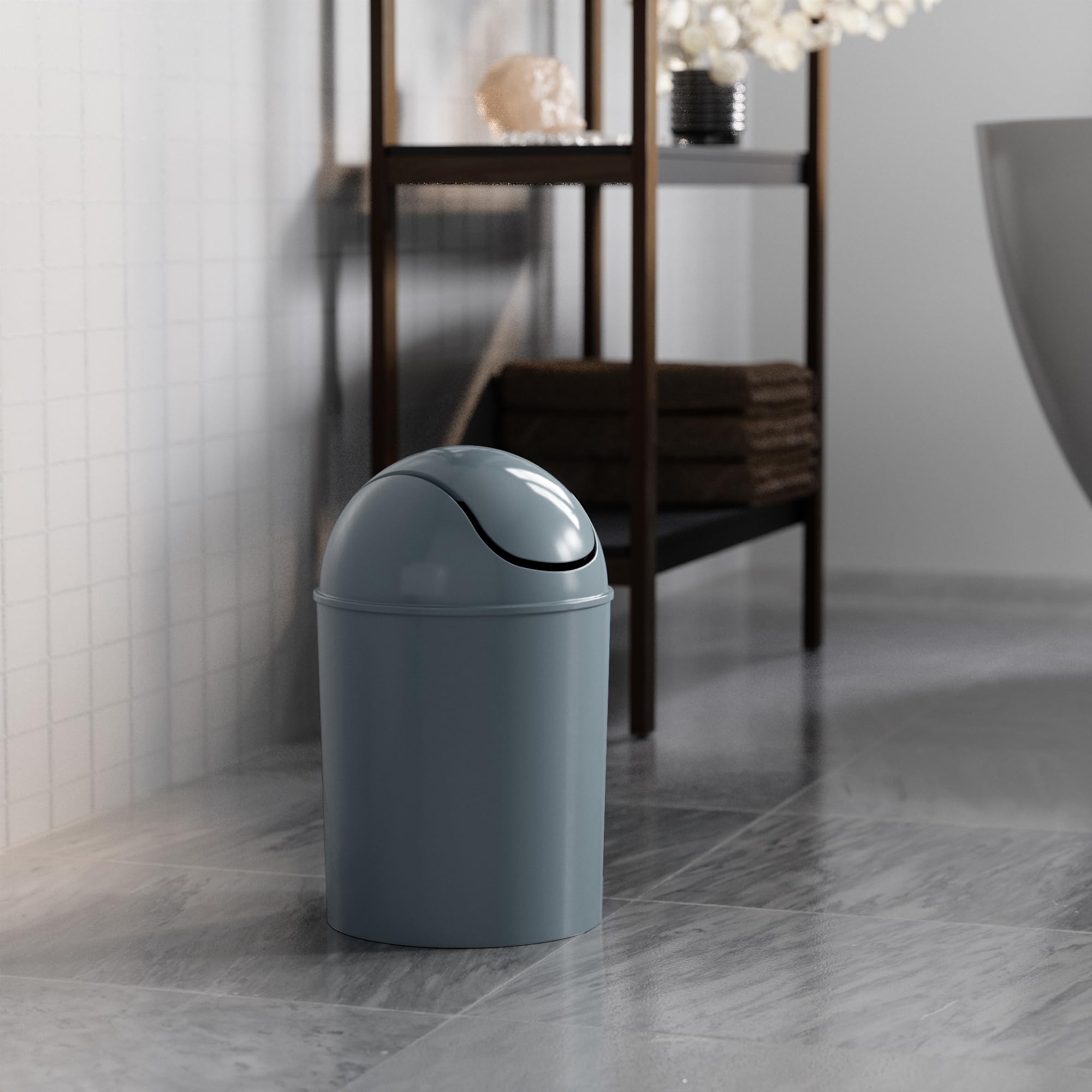 Umbra 1.25 Gallon Mini Waste Can with Removable Swing-Top Lid - Small Garbage Bin for Kitchen, Bathroom, Bedroom, Office - Compact Trash Can Fit Under Tables & Counters - Slate Blue