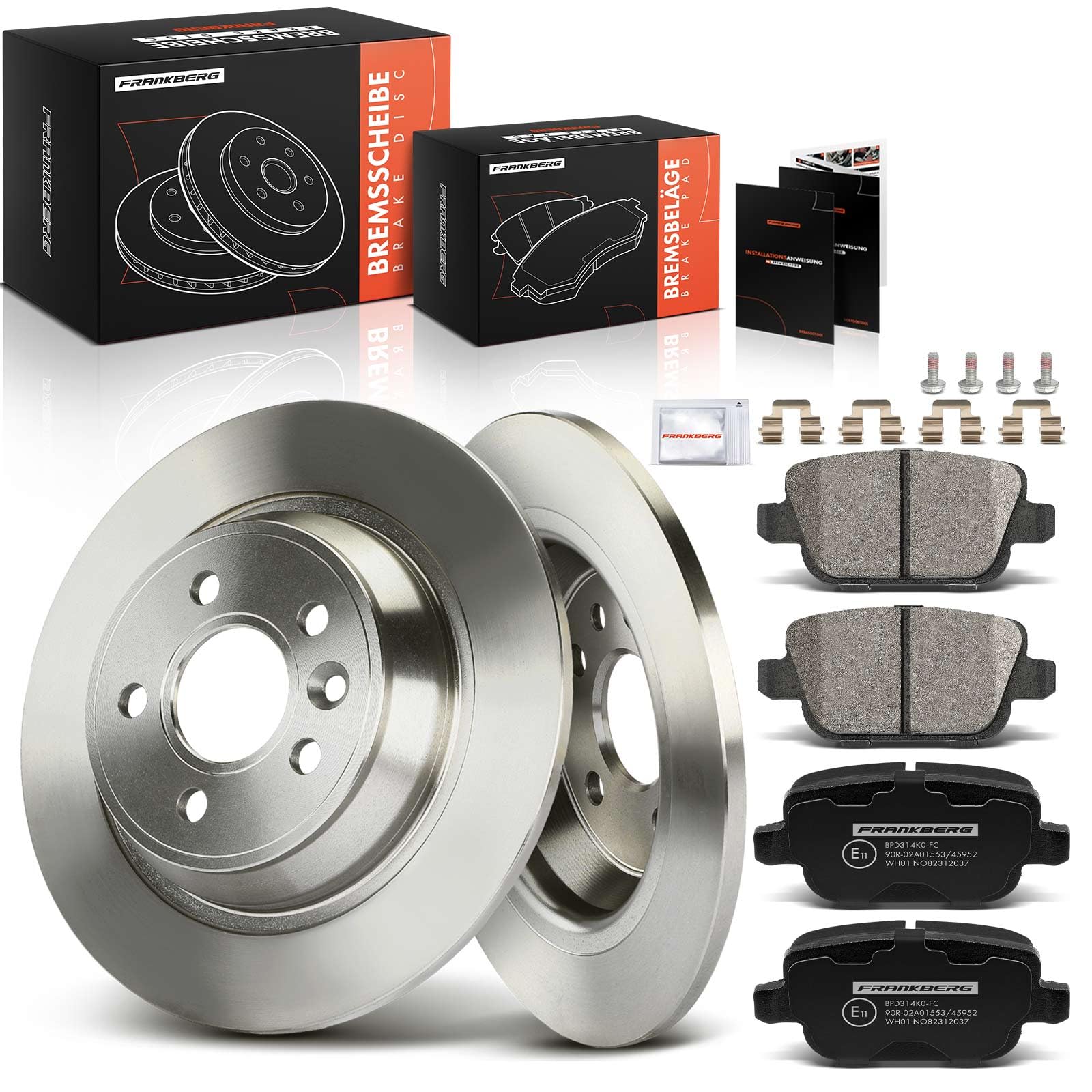 Frankberg Bremsensatz inkl. 2x Bremsscheiben + 4x Bremsbeläge Hinten Kompatibel mit Galaxy WA6 Mondeo IV Turnier BA7 Kug.a I S-Max WA6 Replace# 1459408, 1439867