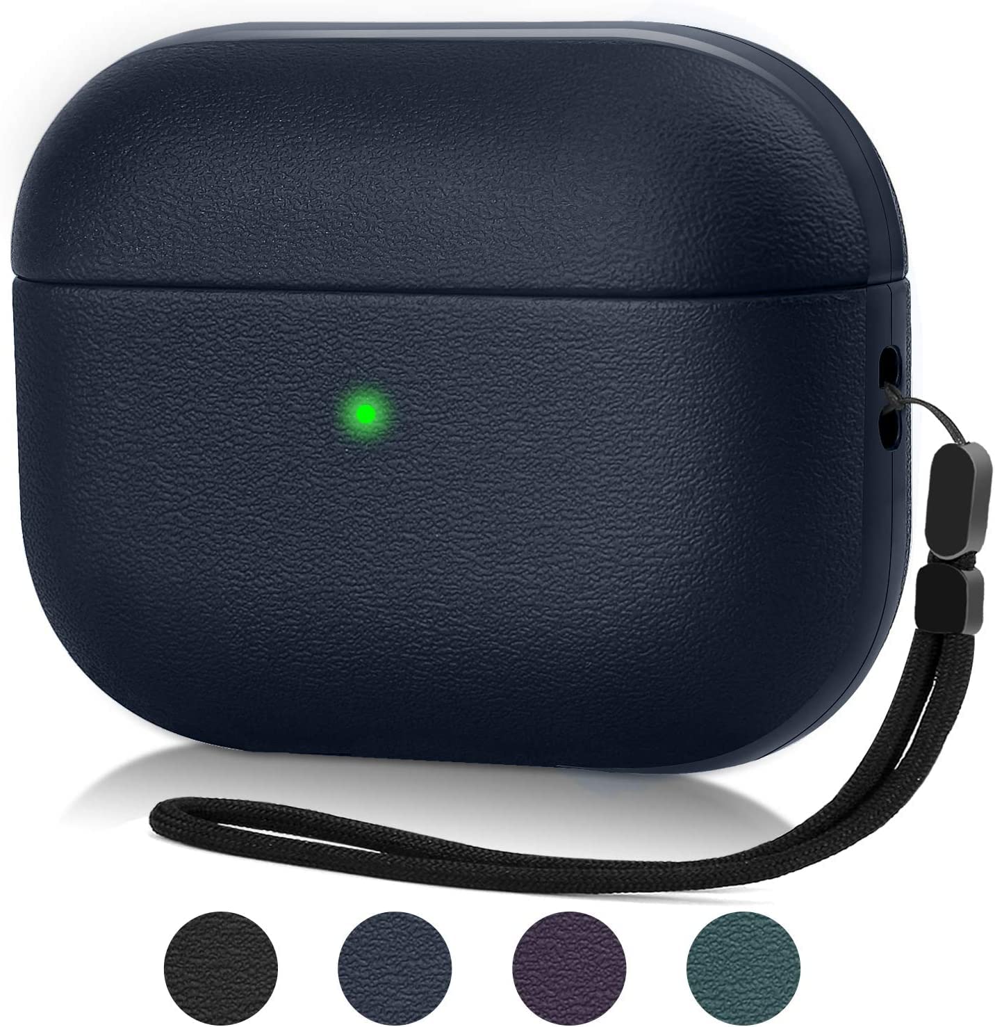 Case for Airpods Pro 2 Case Cover with Lanyard, Leather Texture Full-Body Protective Case Cover Compatible with Apple Airpod Pro 2nd Generation, Front LED Visible (Matte Blue)