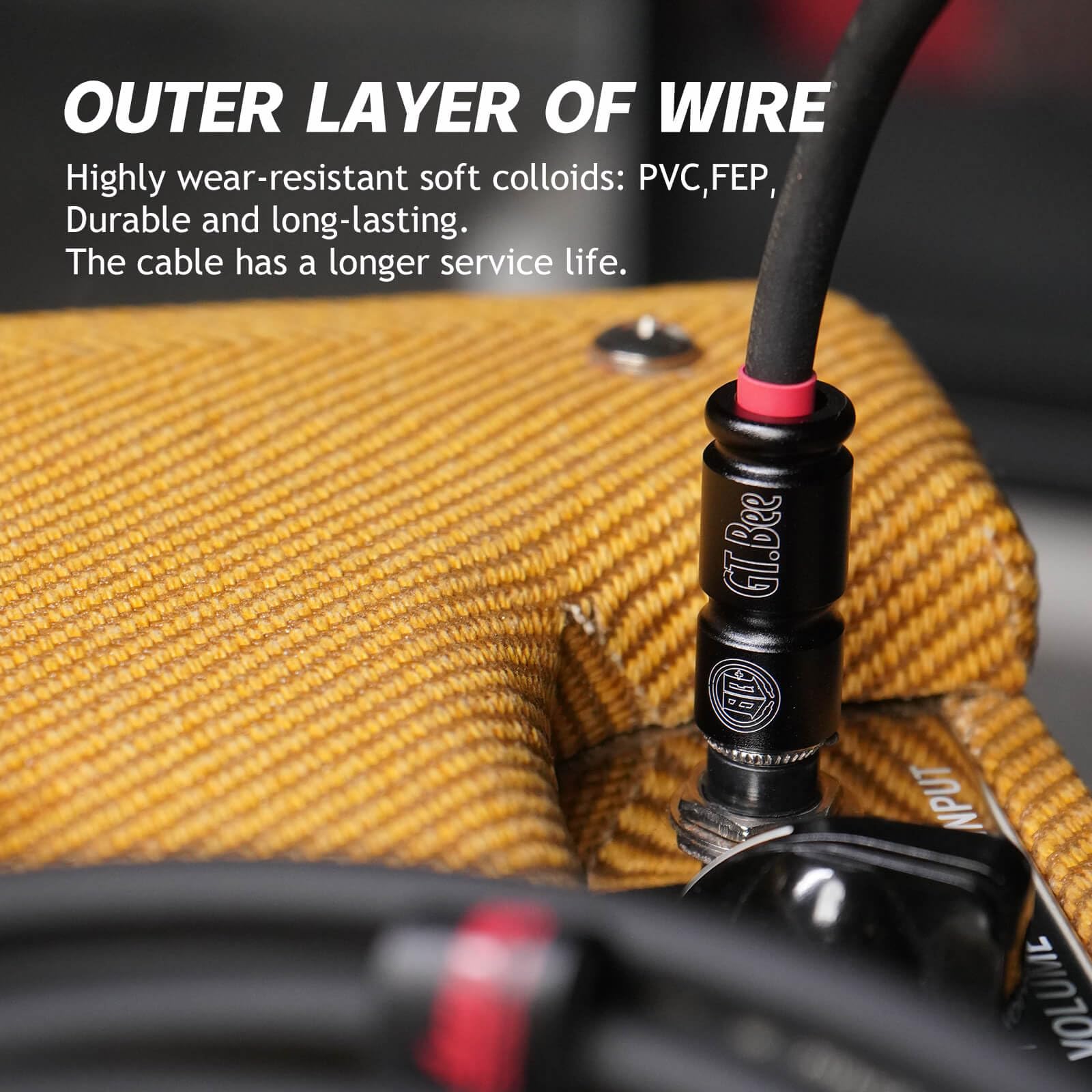 Cable de guitarra de 20 pies, cable de instrumento recto/recto de 1/4 pulgadas, cable eléctrico para amplificador de bajo e instrumentos (GT.Bee negro)