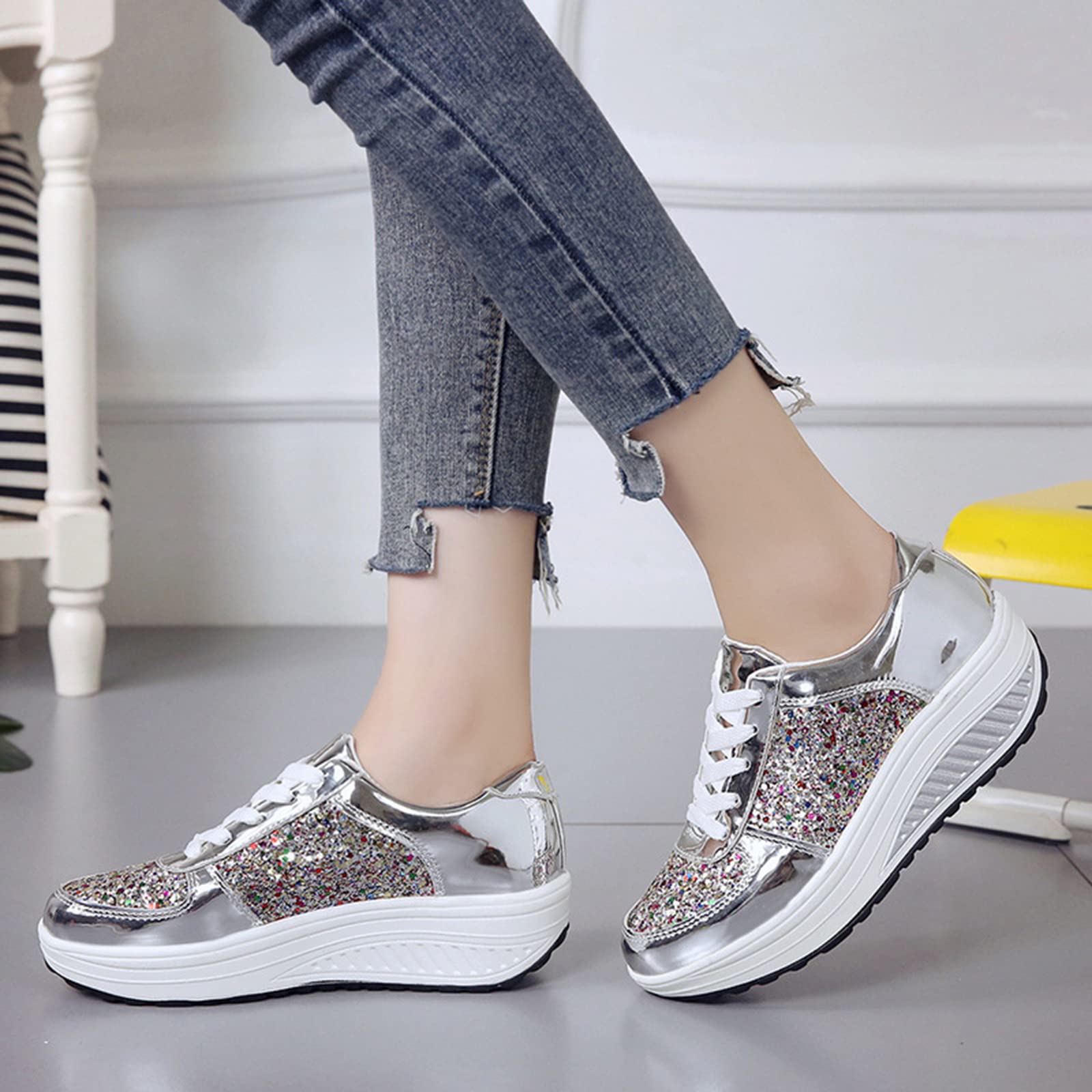 Scarpe casual da donna Bling Fashion Platform Sneakers Paillettes Shake Scarpe da ginnastica da donna