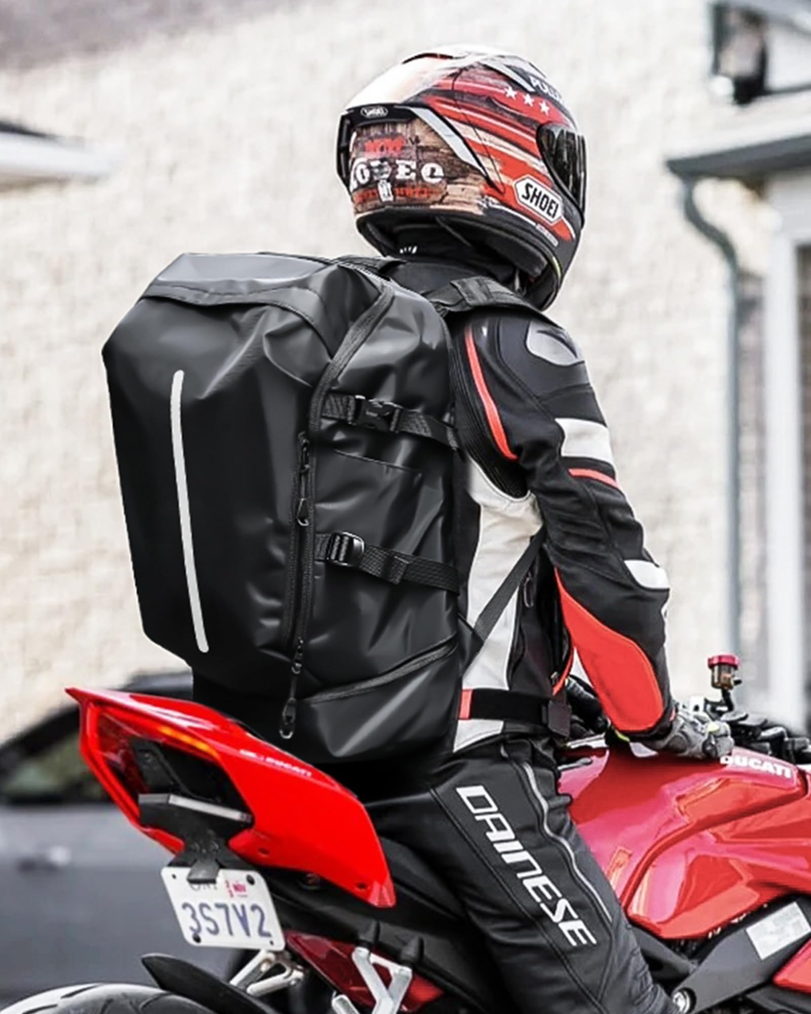 Zaino da Moto Impermeabile Grande con Scomparto per Scarpe, Nero