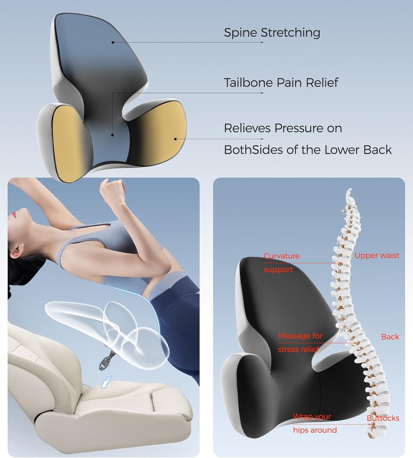 BEBAS Lumbar Support Pillow for Office Chair - Ergonomic Memory Foam Back Cushion for Lower Back Pain Relief - Washable & Breathable Cover - Fits Car Seats, Gaming Chairs & Wheelchairs - Black Gray - Image 6